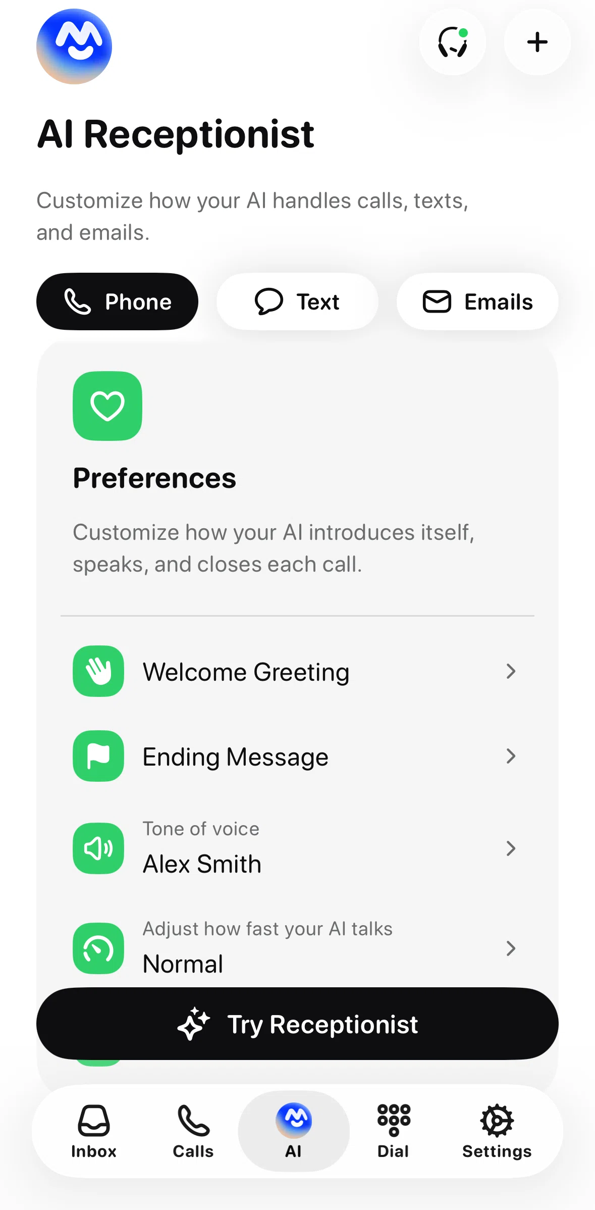 Beside Screen screen in the Tone of voice flow