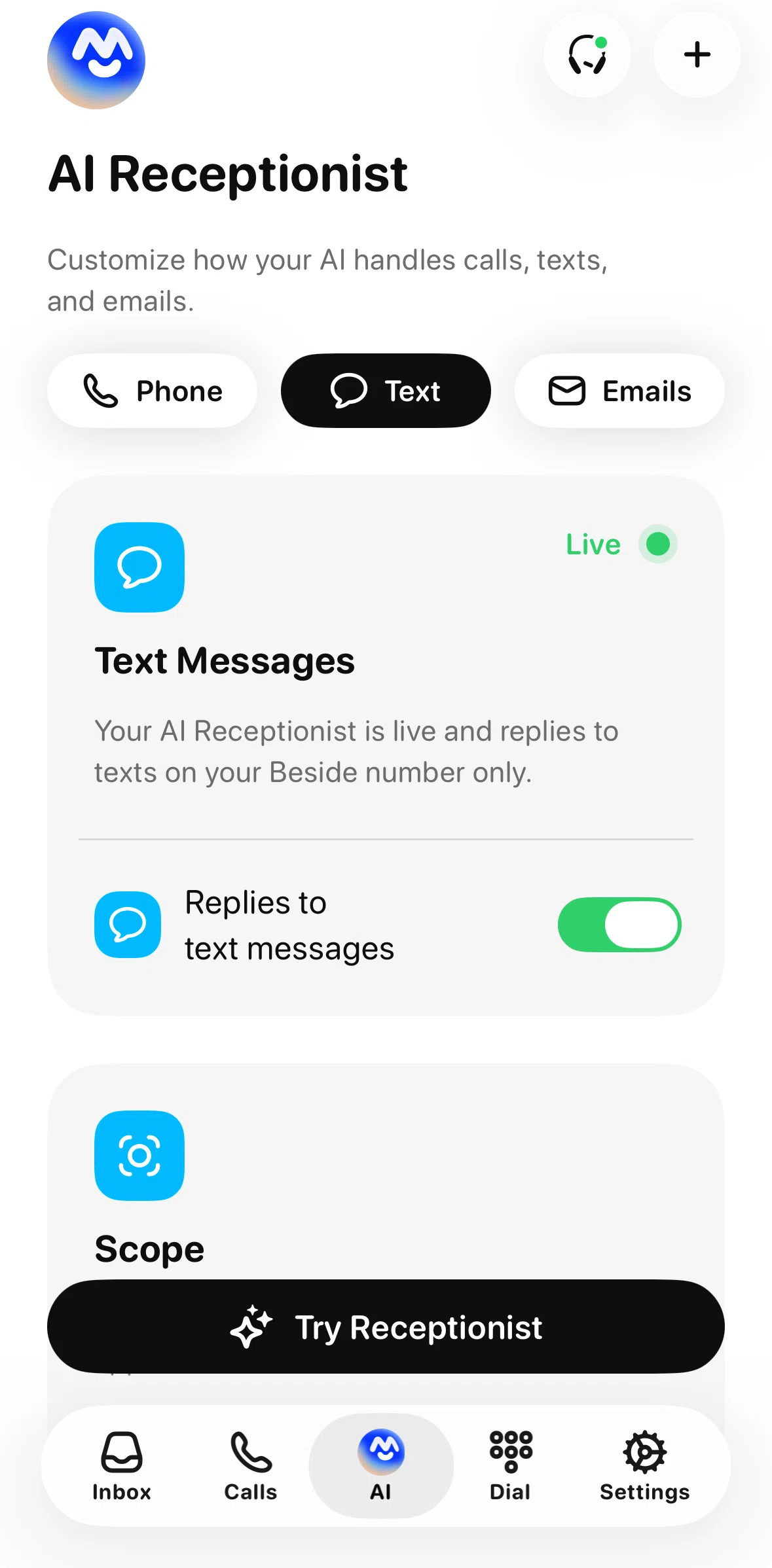 Beside Screen screen in the Turning off text replies flow