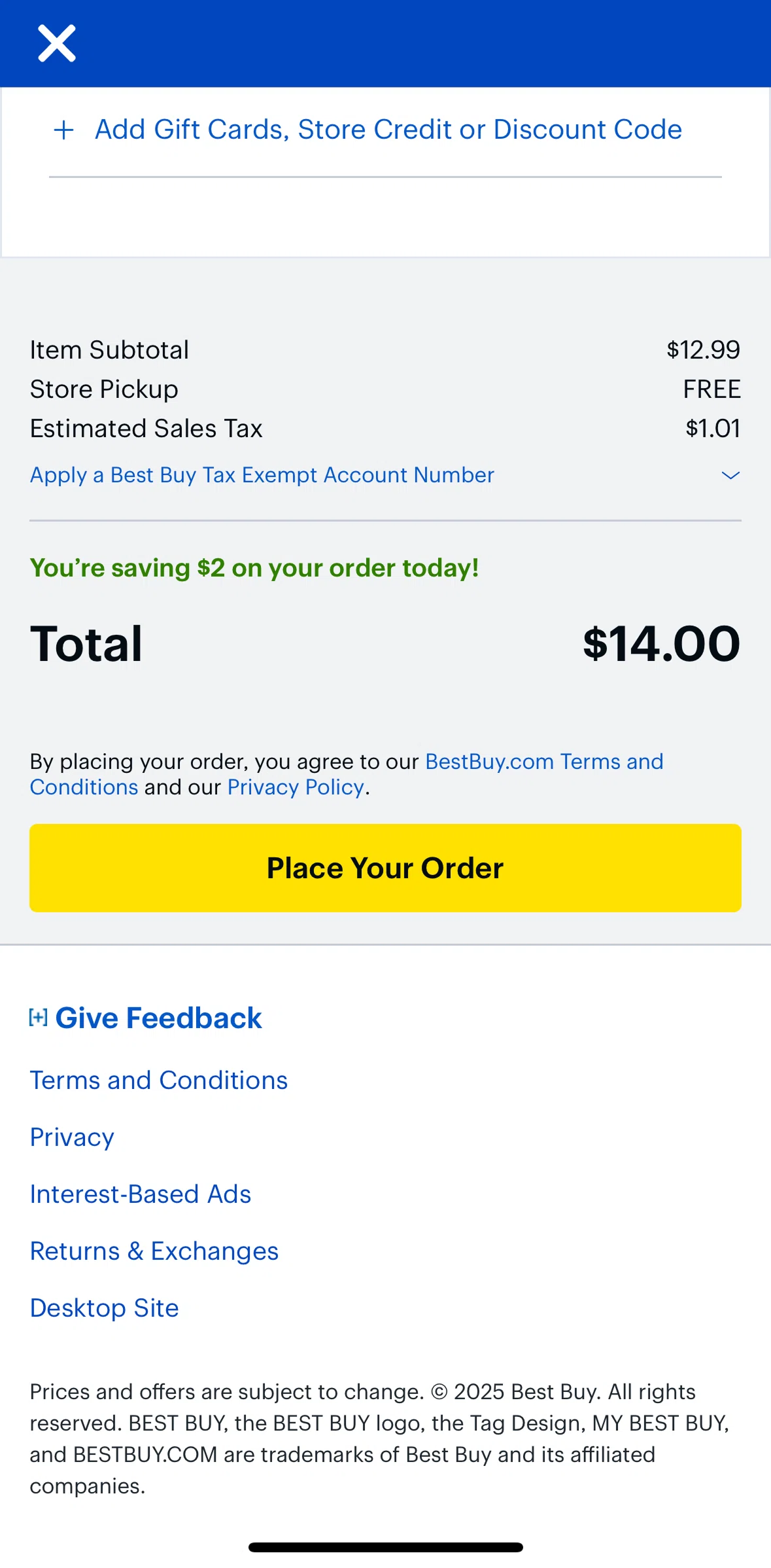 Best Buy Screen screen in the Add a discount code flow