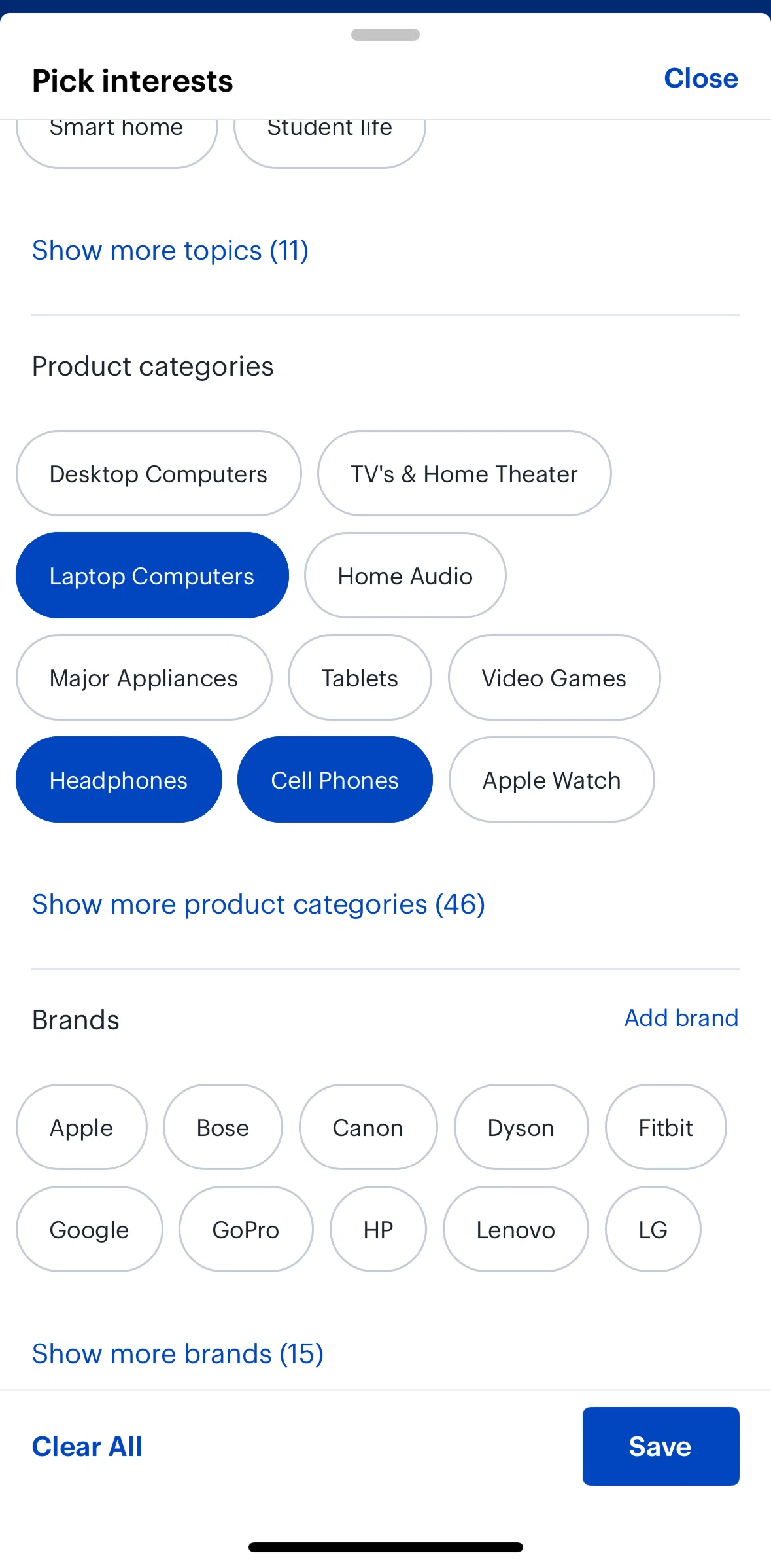 Best Buy Screen screen in the Adding a brand flow