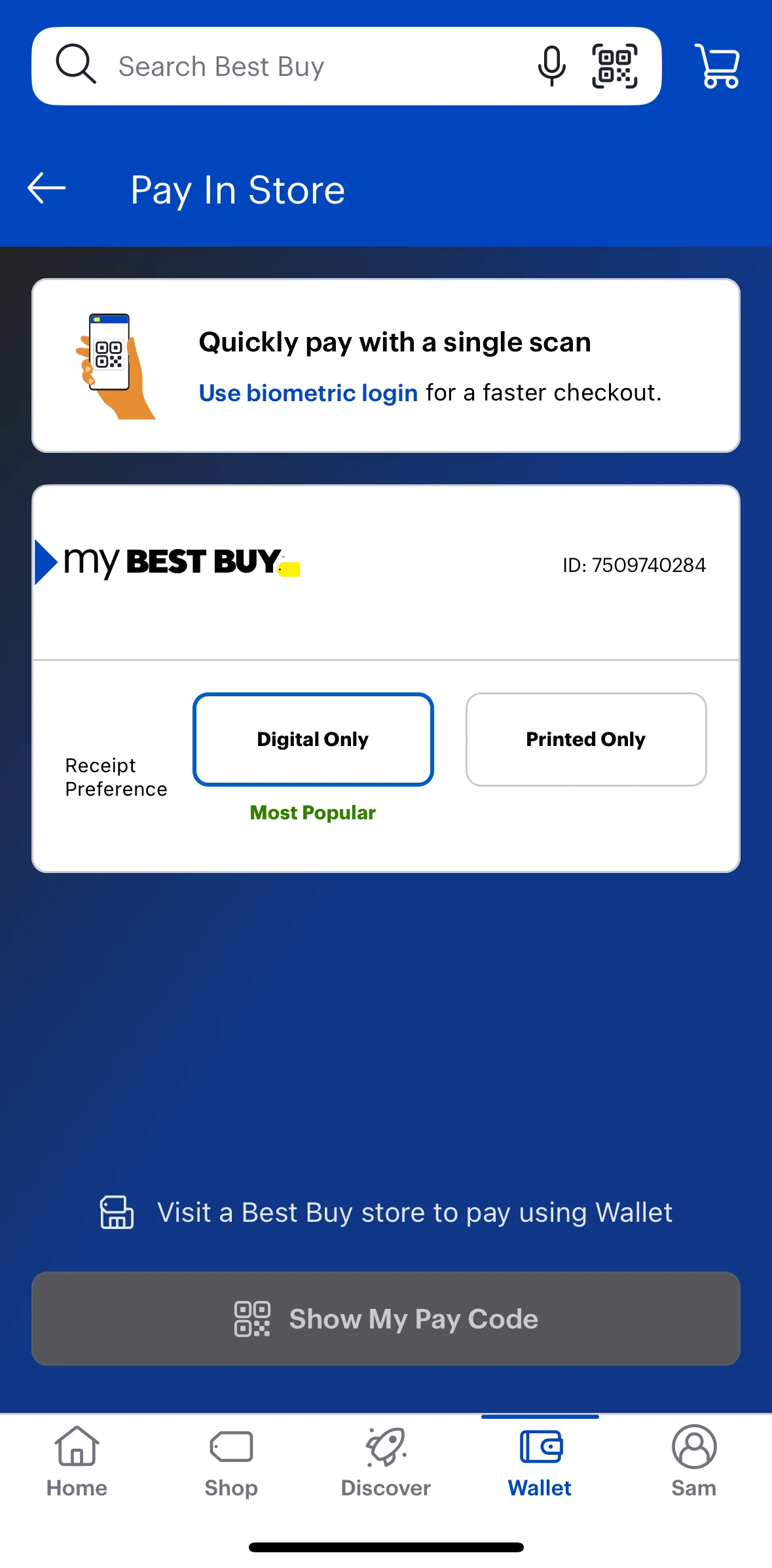 Best Buy Screen screen in the Enabling biometric login flow