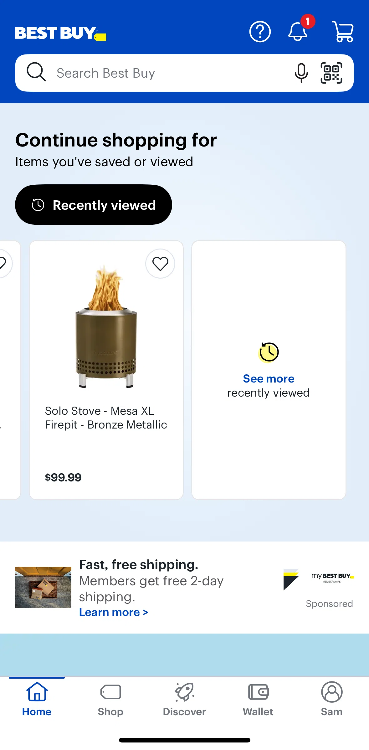 Best Buy Screen screen in the Recently viewed flow