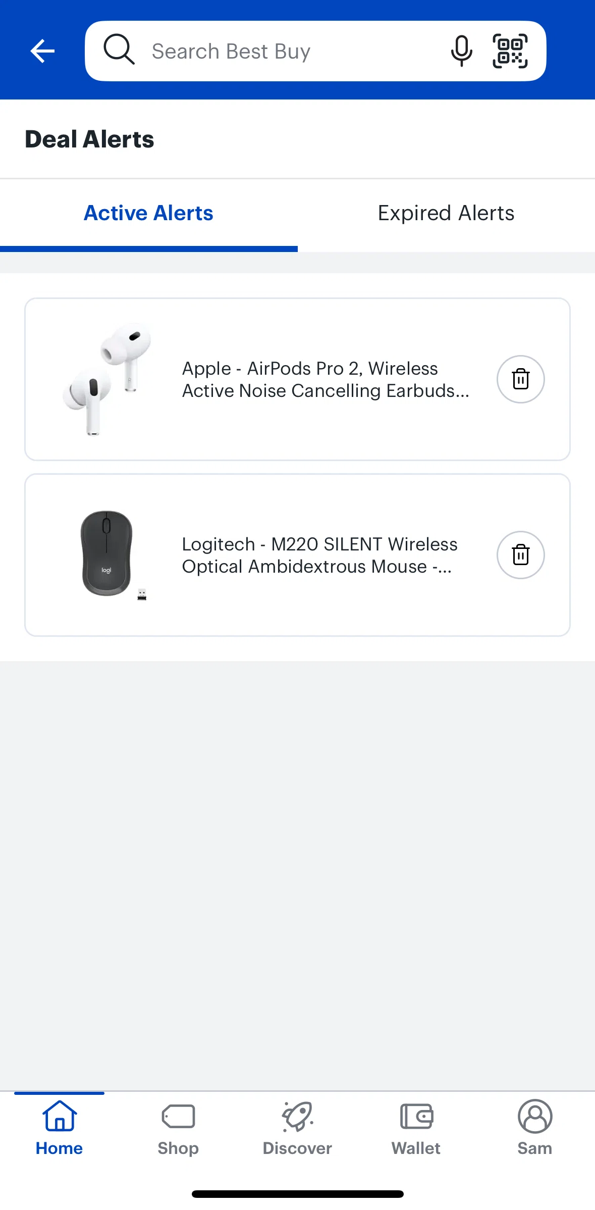 Best Buy Screen screen in the Removing an alert flow