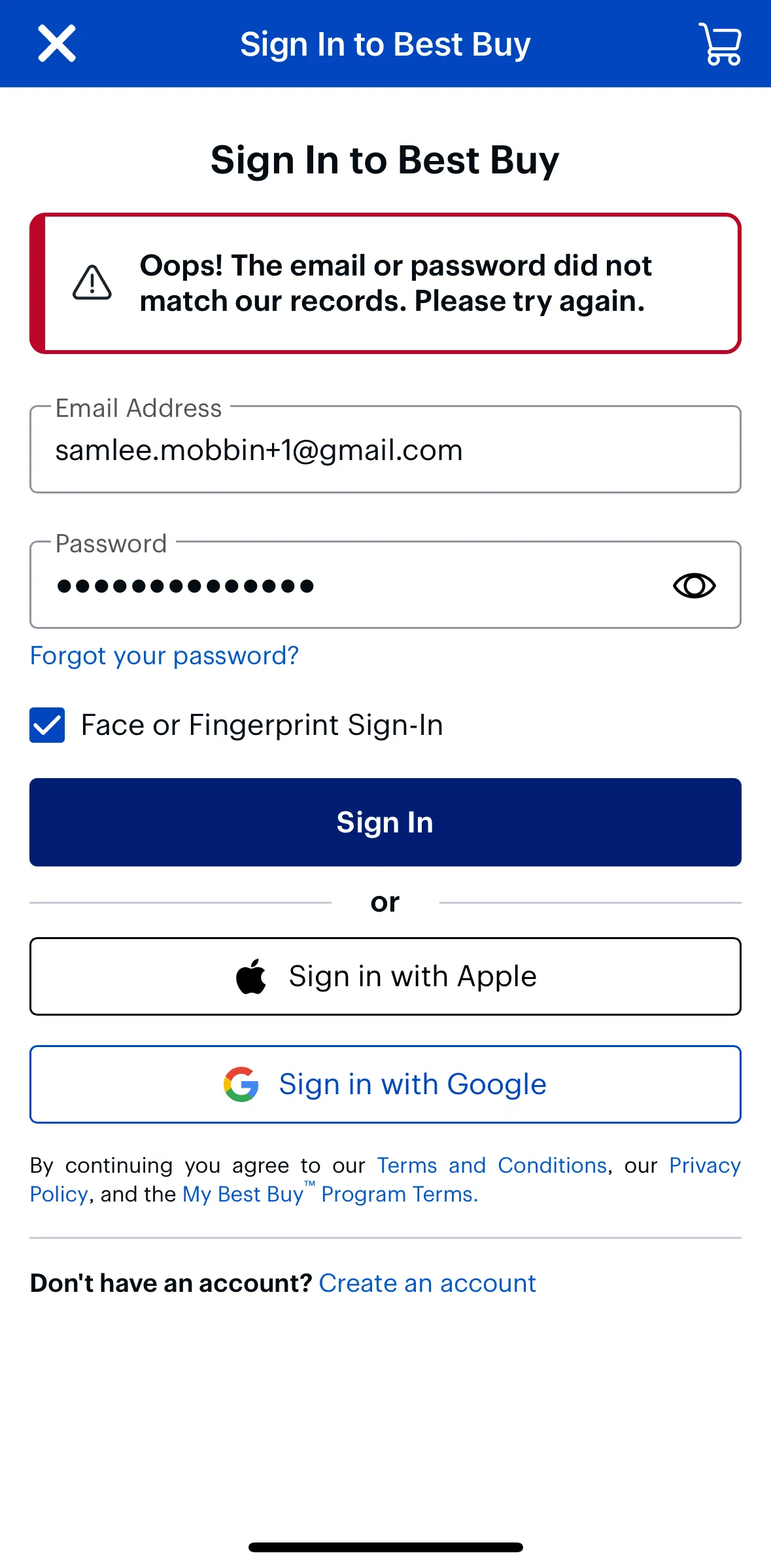 Best Buy Screen screen in the Resetting password flow