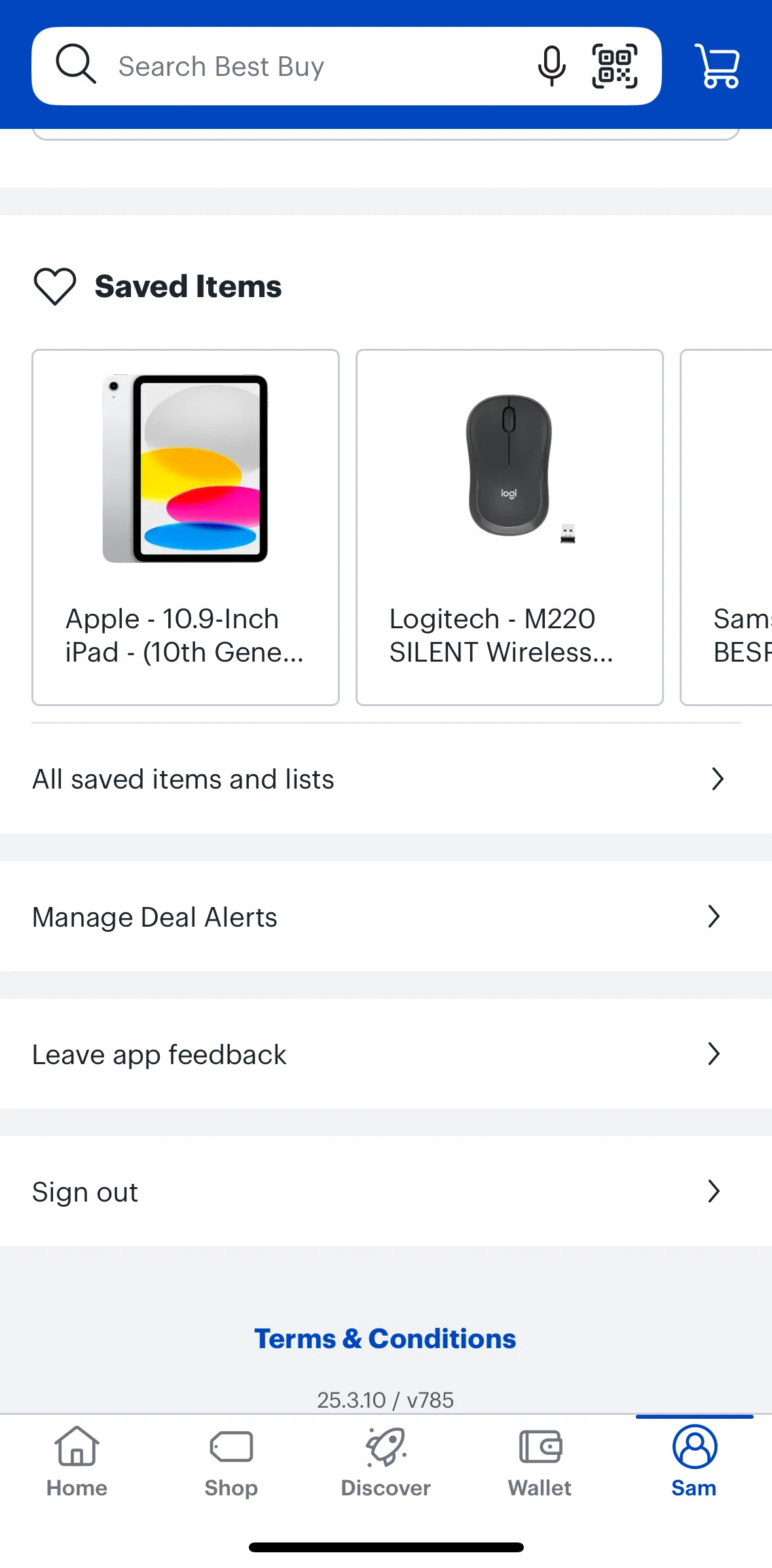 Best Buy Screen screen in the Saved items flow