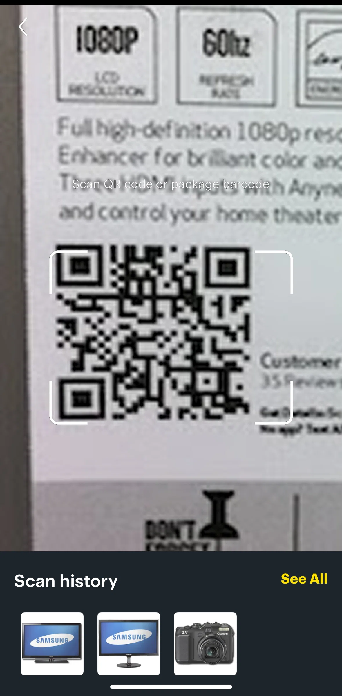 Best Buy Screen screen in the Scan history flow