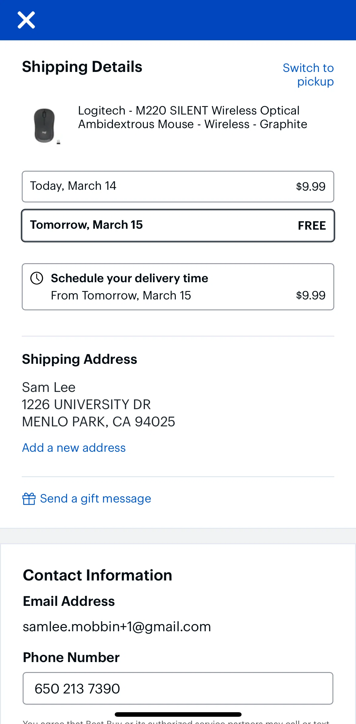 Best Buy Screen screen in the Scheduling a delivery flow