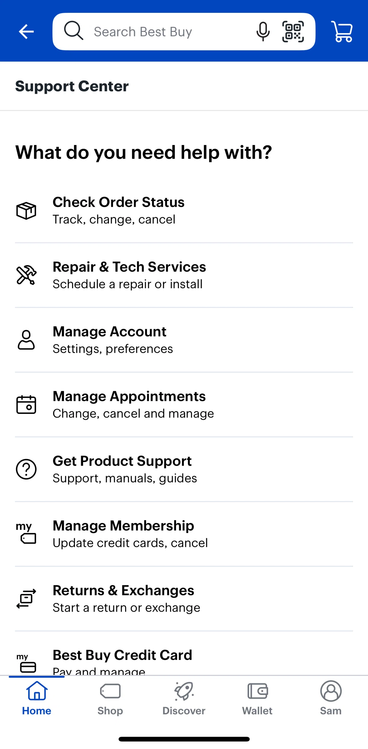 Best Buy Screen screen in the Scheduling repair & tech services flow