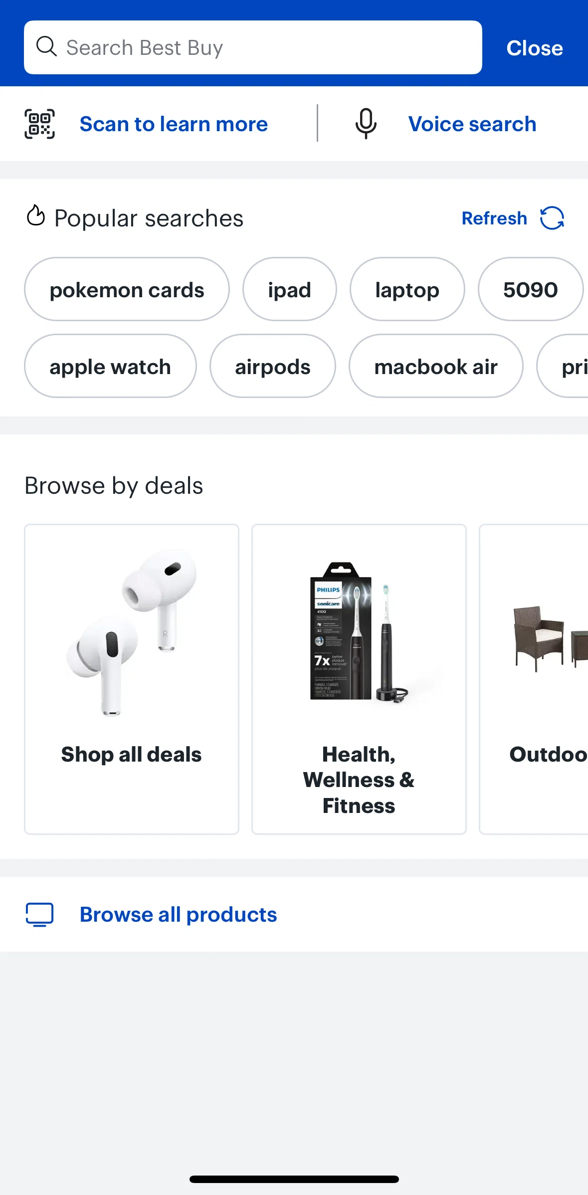 Best Buy Screen screen in the Searching by voice flow