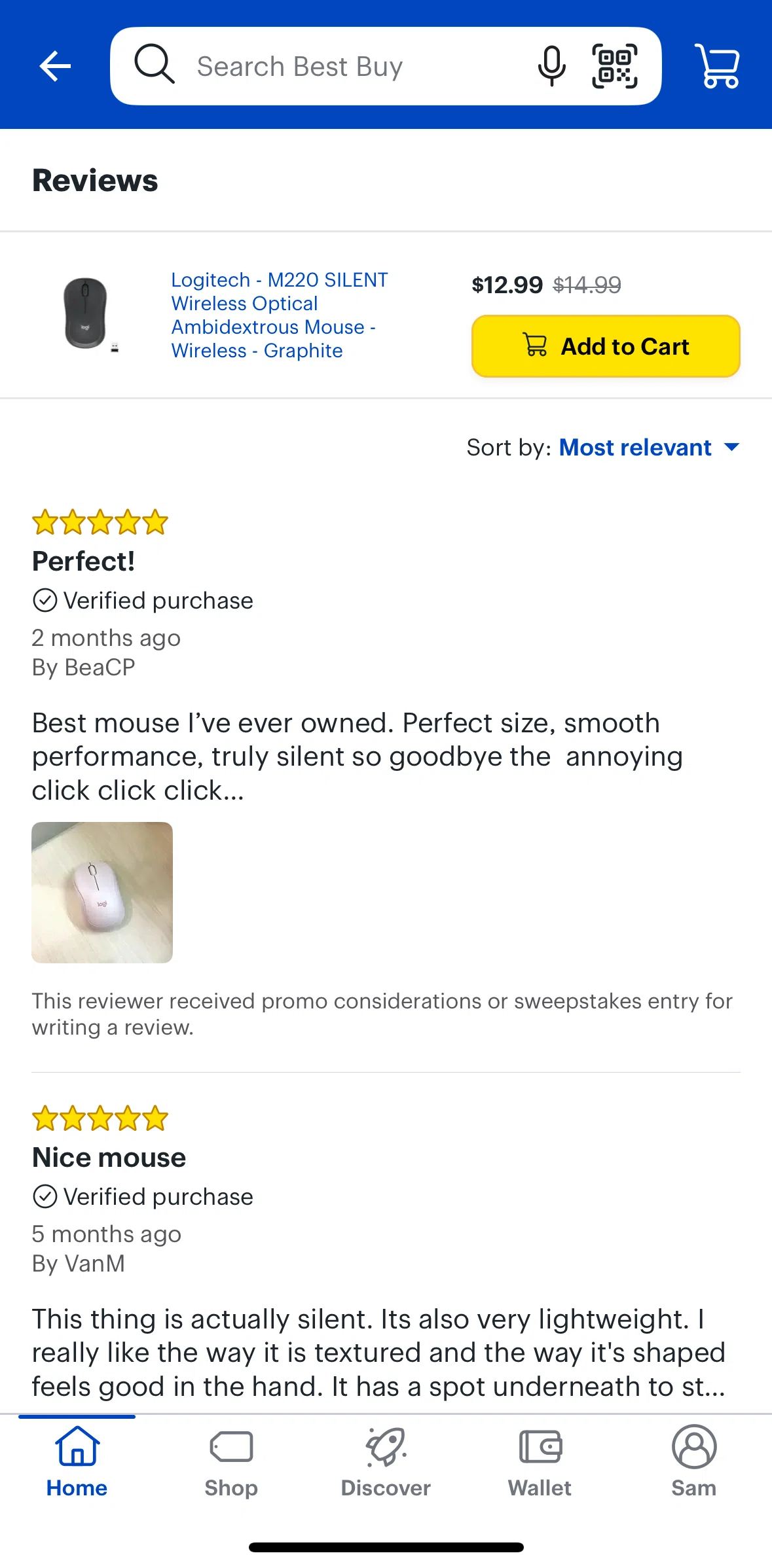 Best Buy Screen screen in the Sorting reviews flow