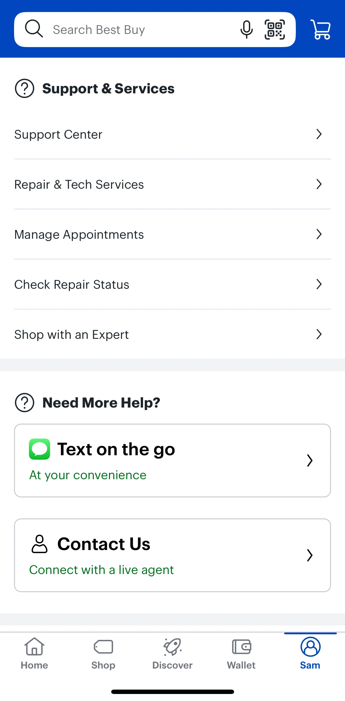 Best Buy Screen screen in the Support center flow
