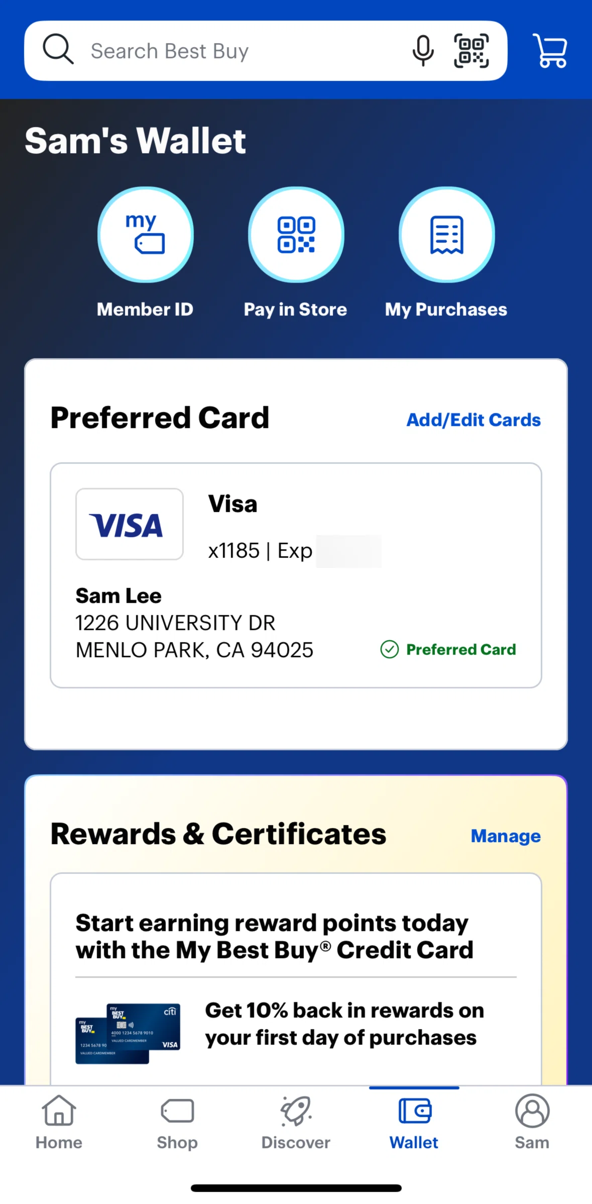 Best Buy Screen screen in the Updating card information flow