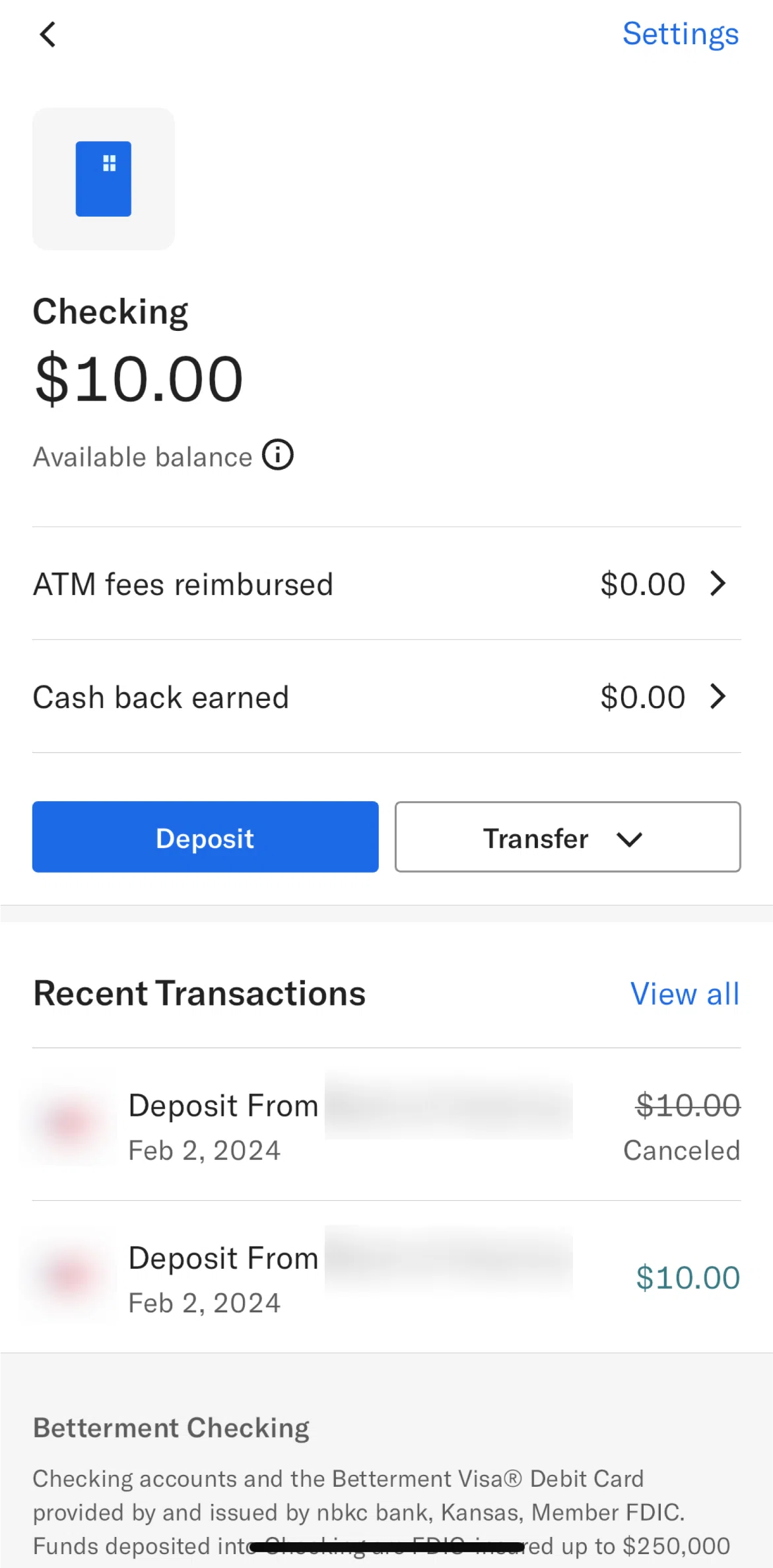 Betterment Screen screen in the Account settings flow