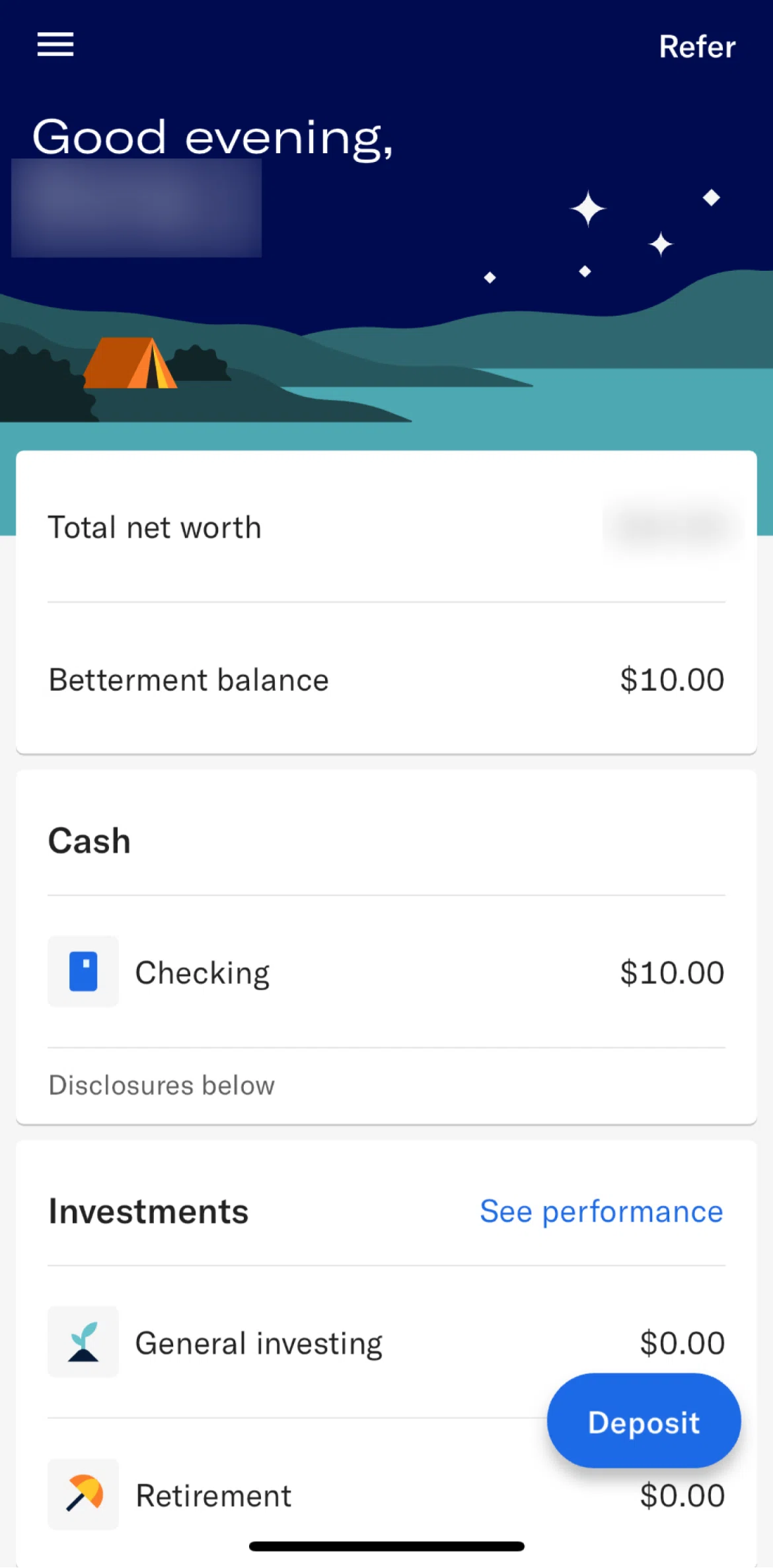Betterment Screen screen in the Home flow