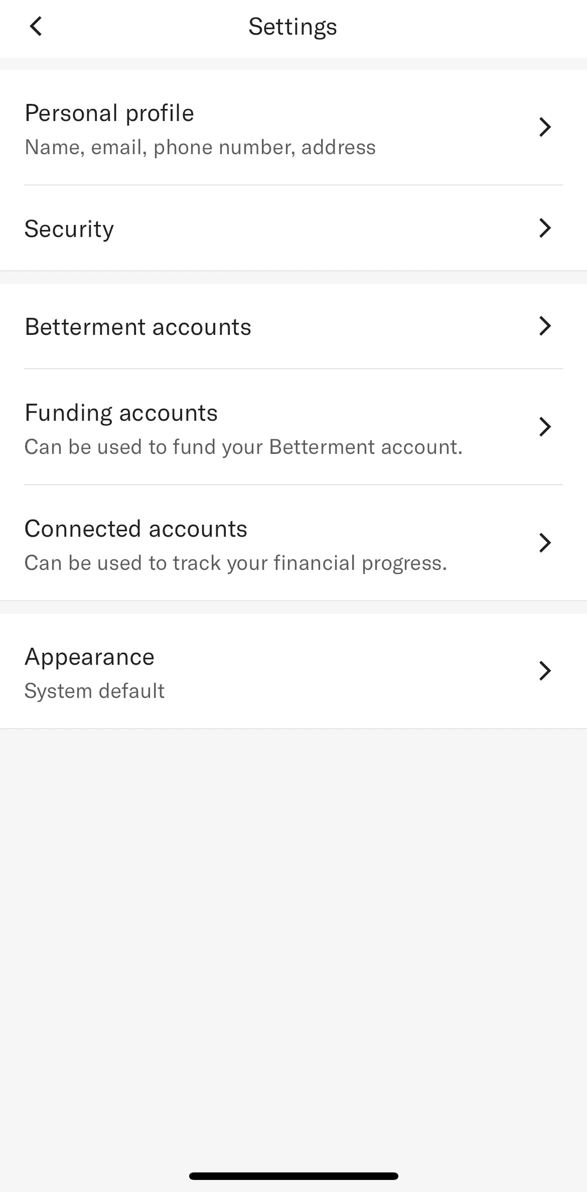 Betterment Screen screen in the Switching to dark mode flow