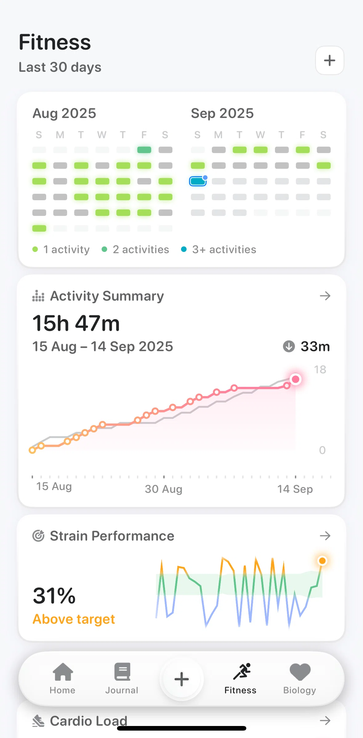 Bevel Screen screen in the Activity summary flow