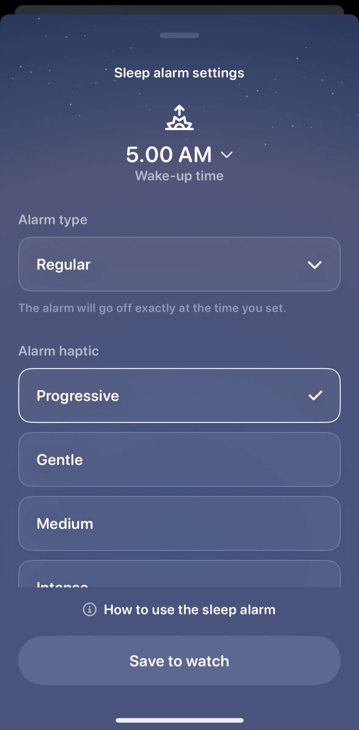 Bevel Screen screen in the Add a sleep alarm shortcut flow