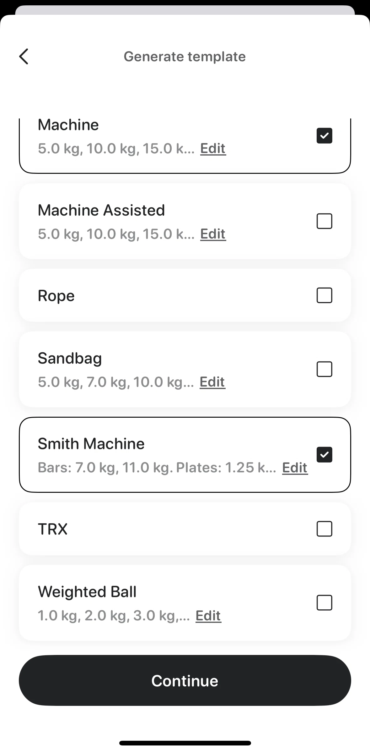 Bevel Screen screen in the Adding a bar weight flow