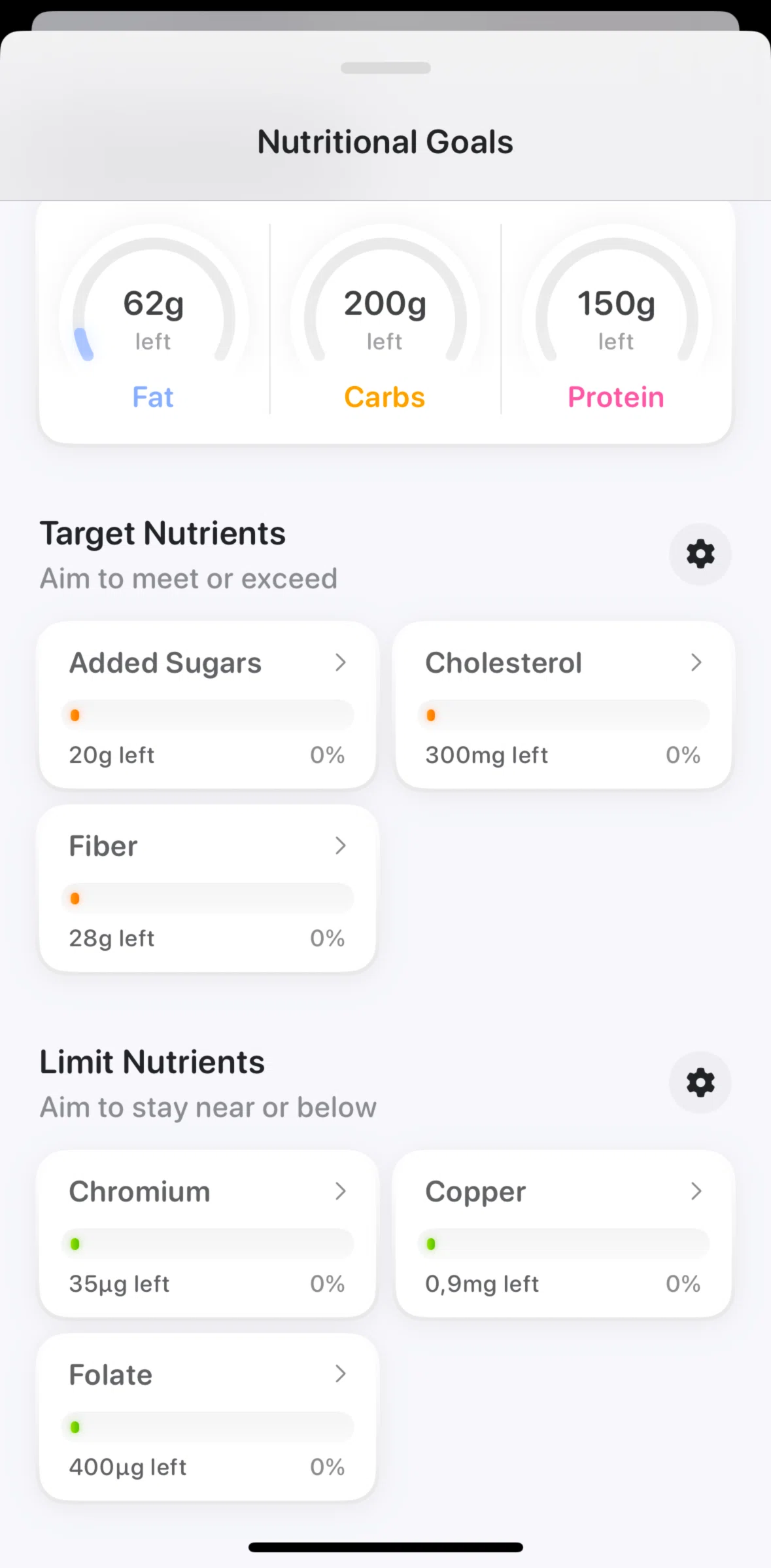 Bevel Screen screen in the Adding a custom nutrition log flow