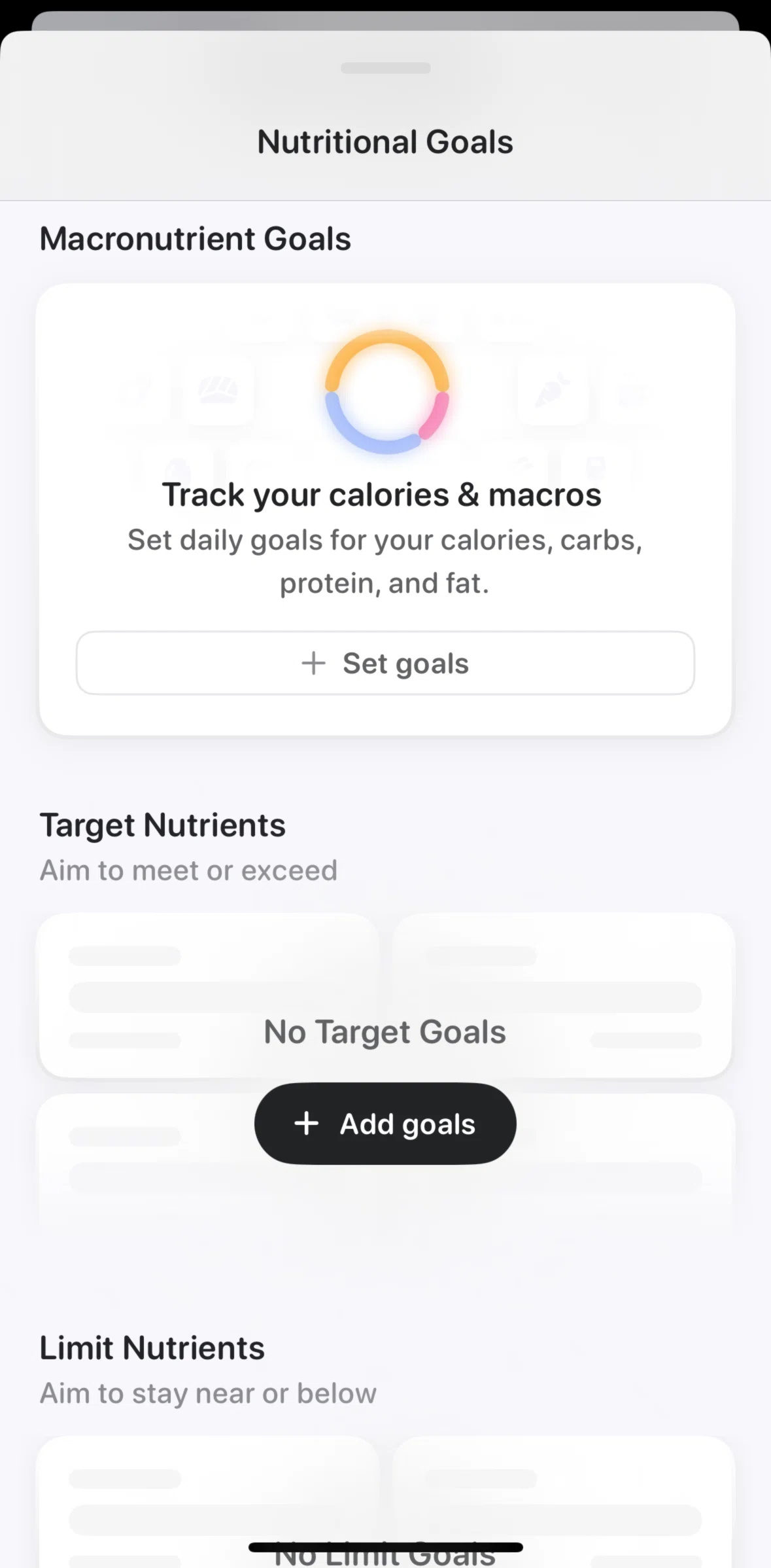 Bevel Screen screen in the Adding a macronutrient goal flow