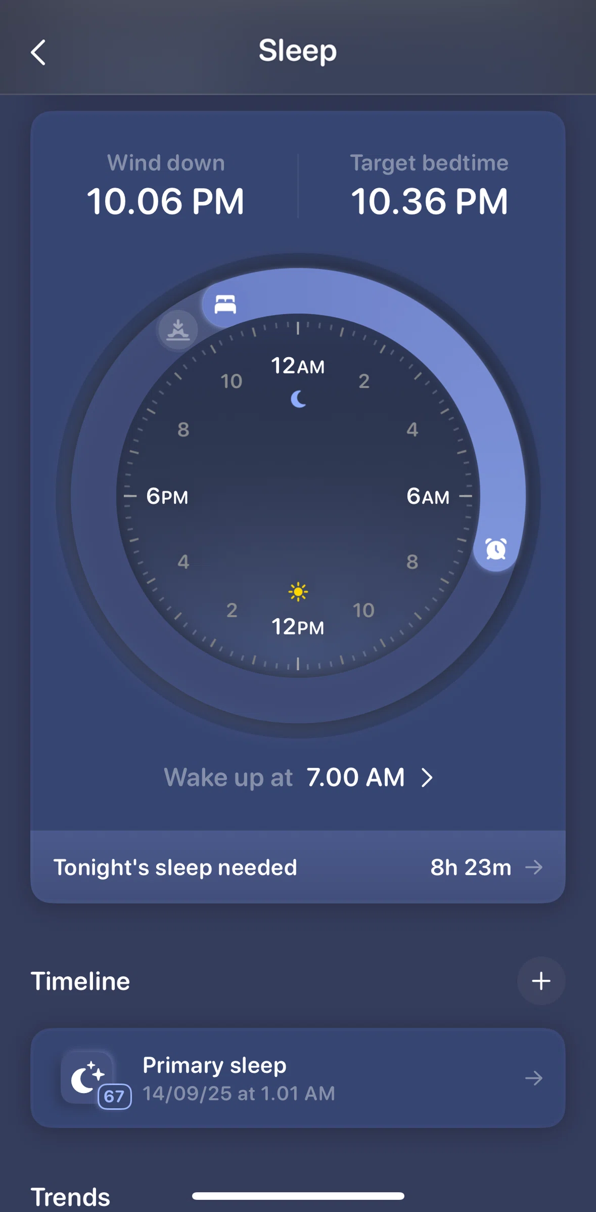 Bevel Screen screen in the Adding a manual sleep flow
