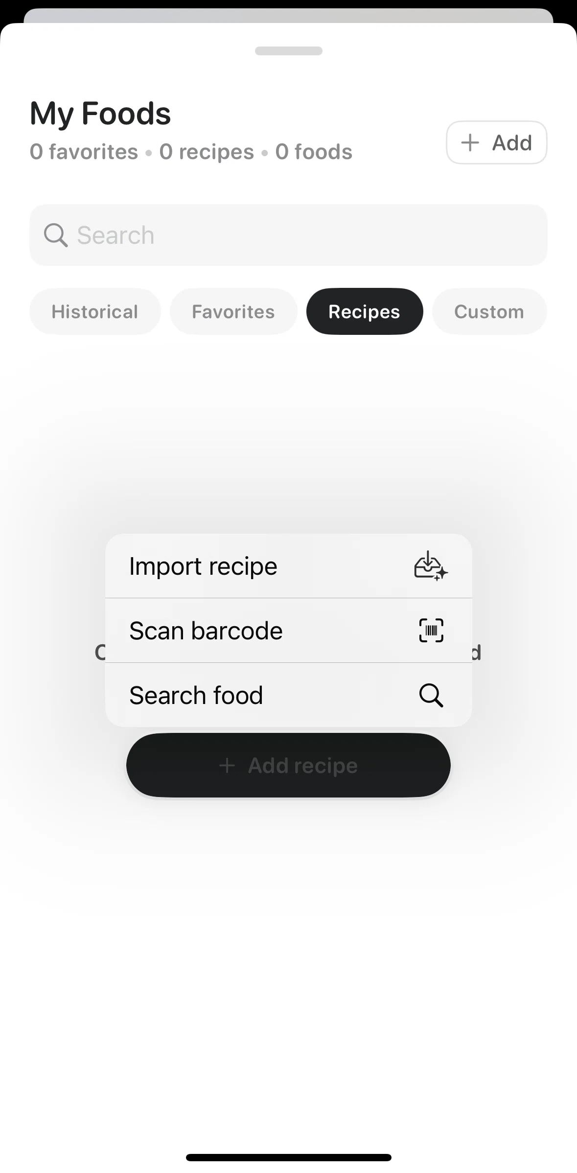 Bevel Screen screen in the Adding a recipe (old) flow