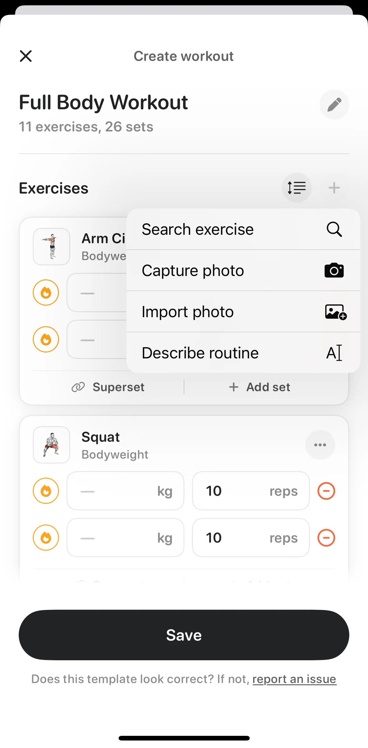 Bevel Screen screen in the Adding an exercise (photo) flow