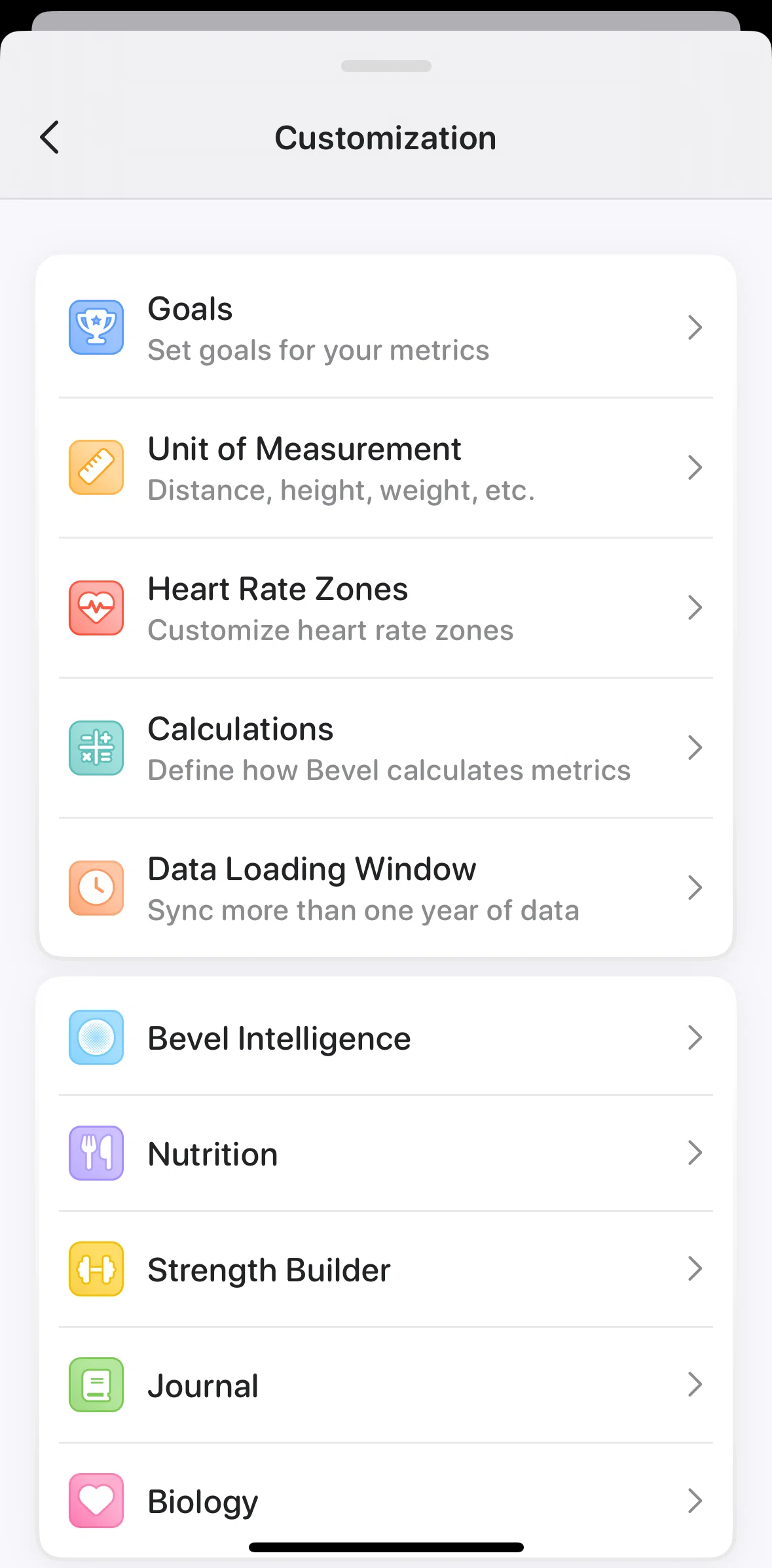 Bevel Screen screen in the Change sleep goal method flow