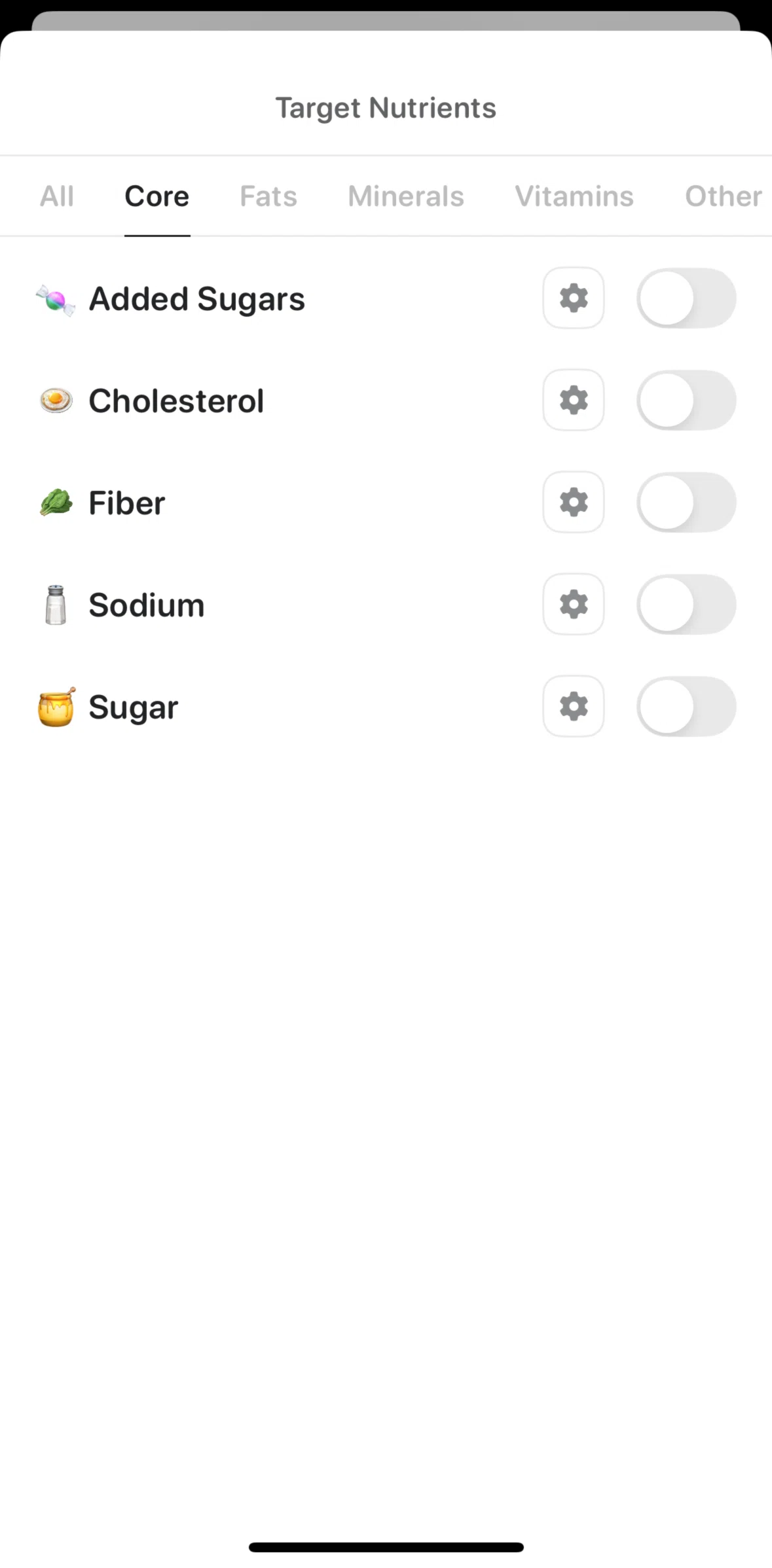 Bevel Screen screen in the Changing a nutrient daily target flow