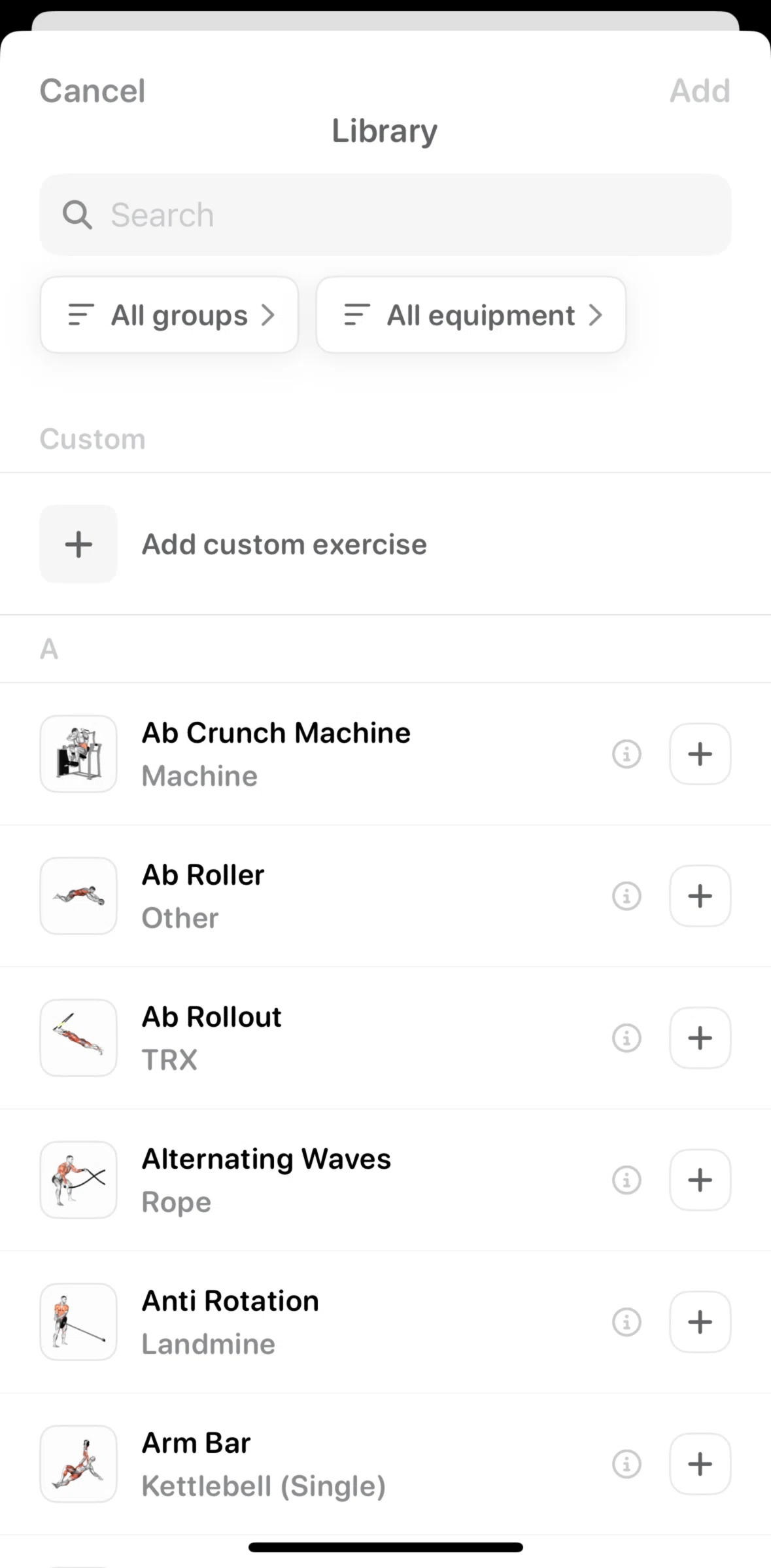 Bevel Screen screen in the Exercise detail flow