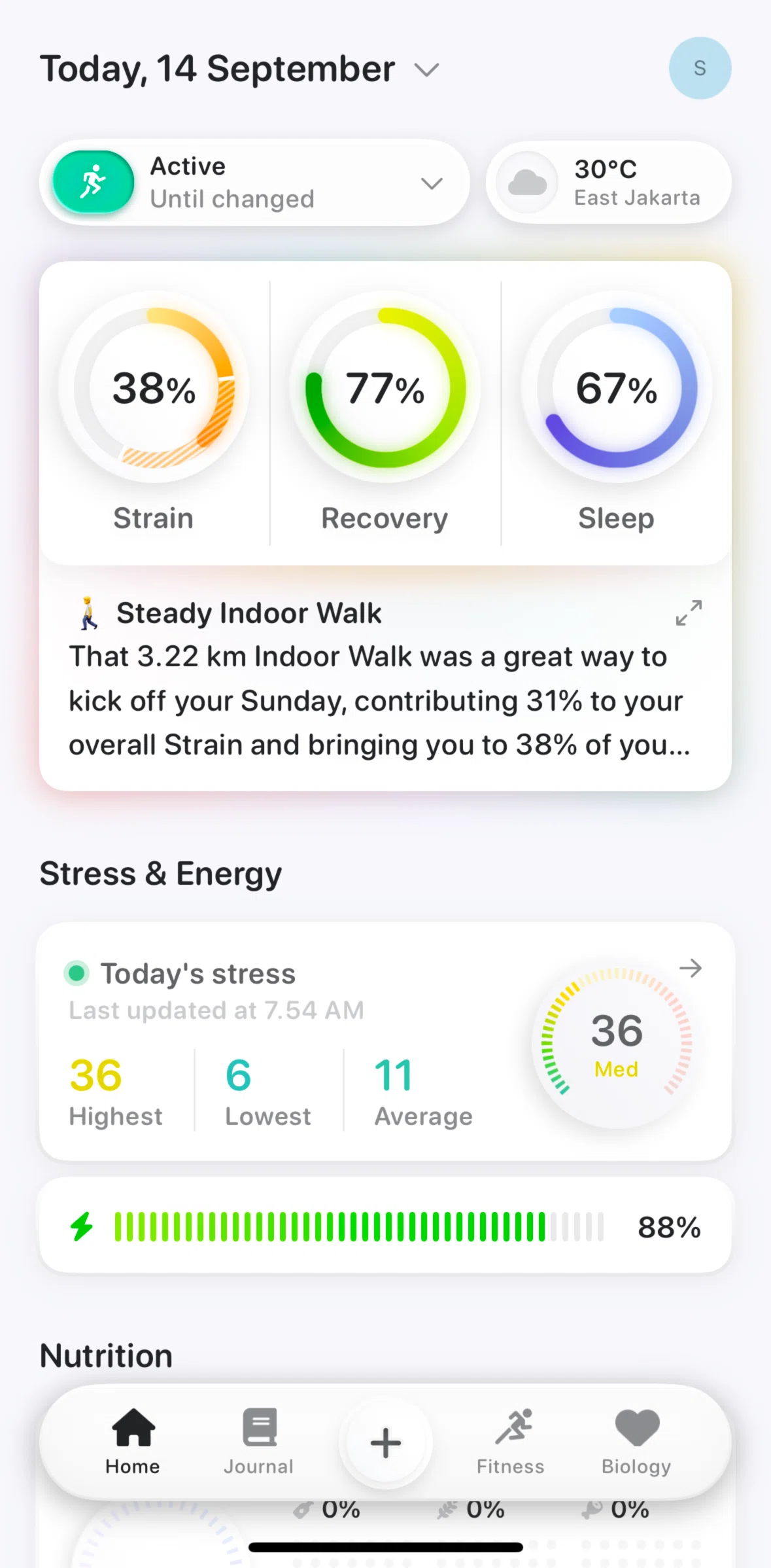 Bevel Screen screen in the Fitness flow