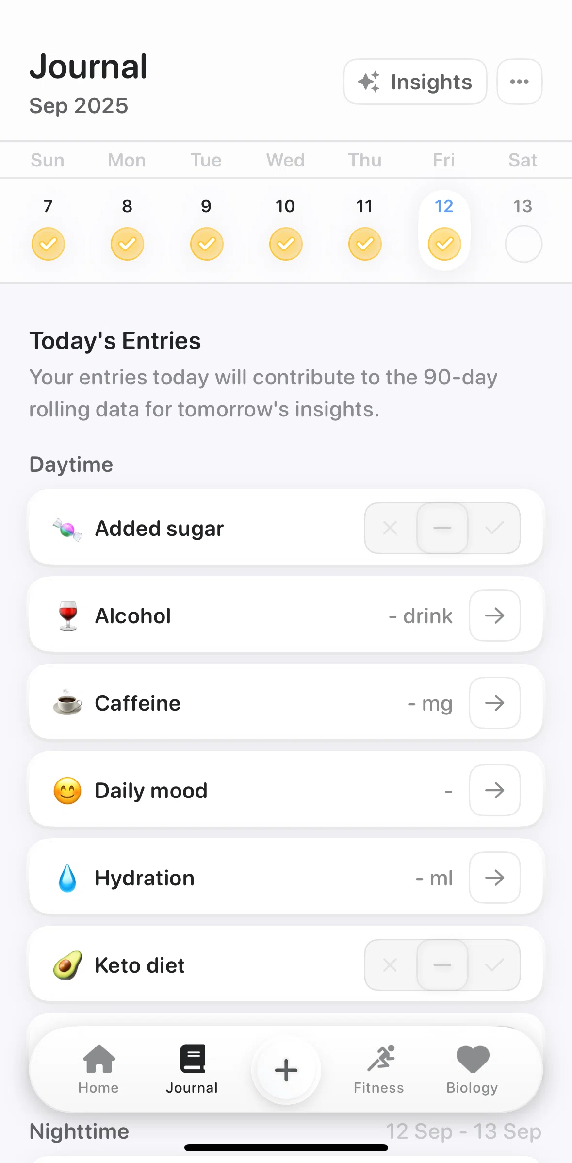 Bevel Screen screen in the Log custom caffeine intake flow