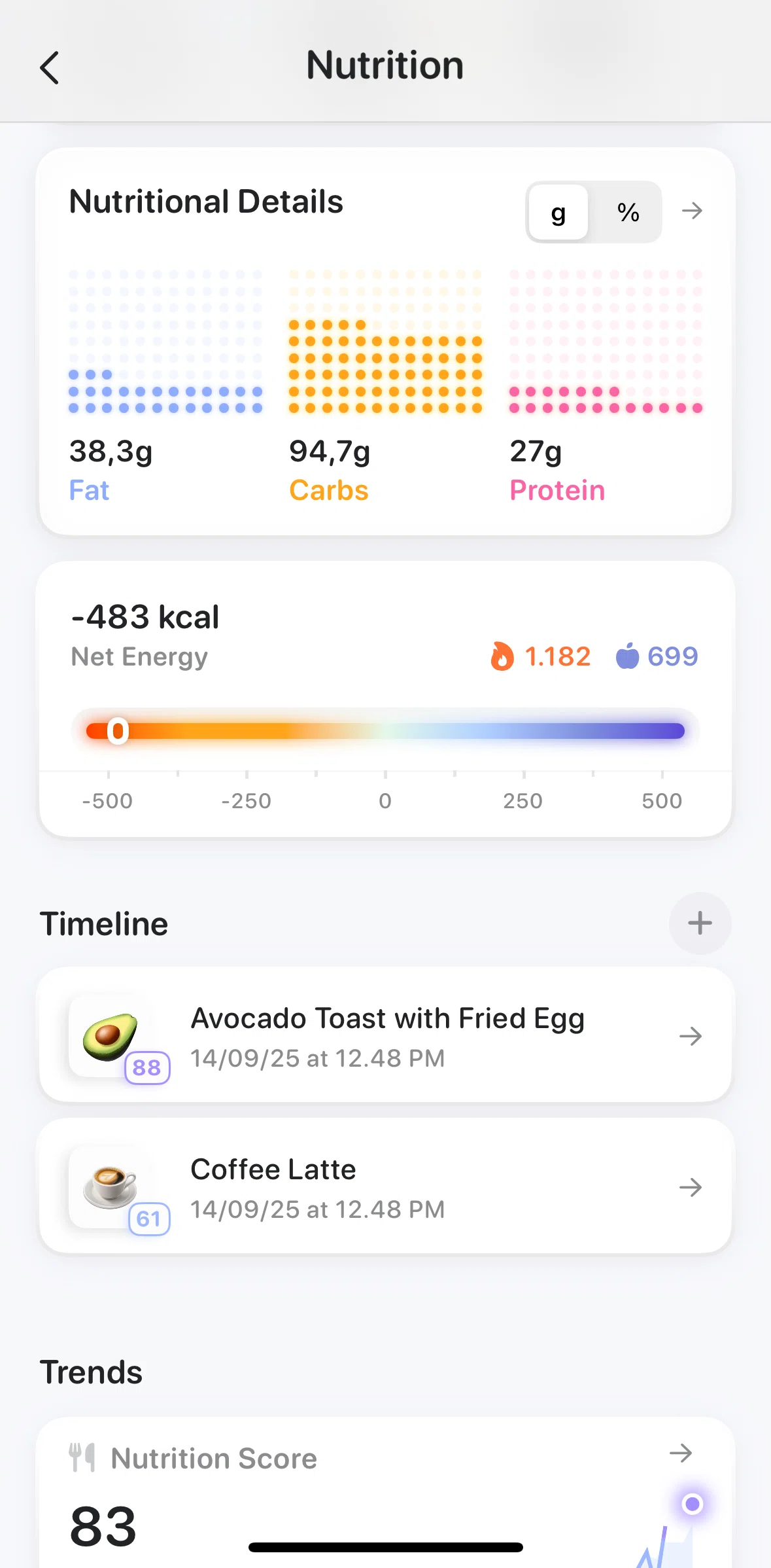 Bevel Screen screen in the Log detail flow