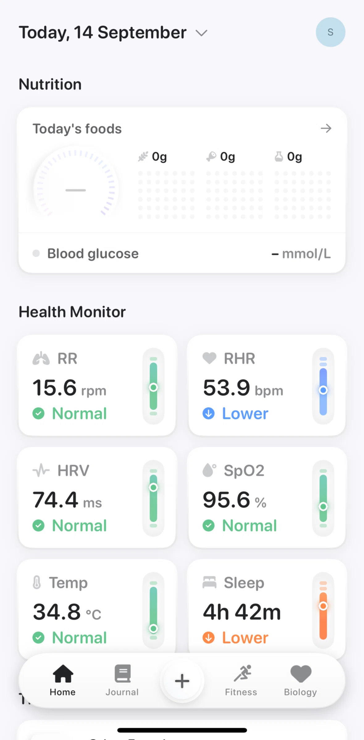 Bevel Screen screen in the Nutrition flow