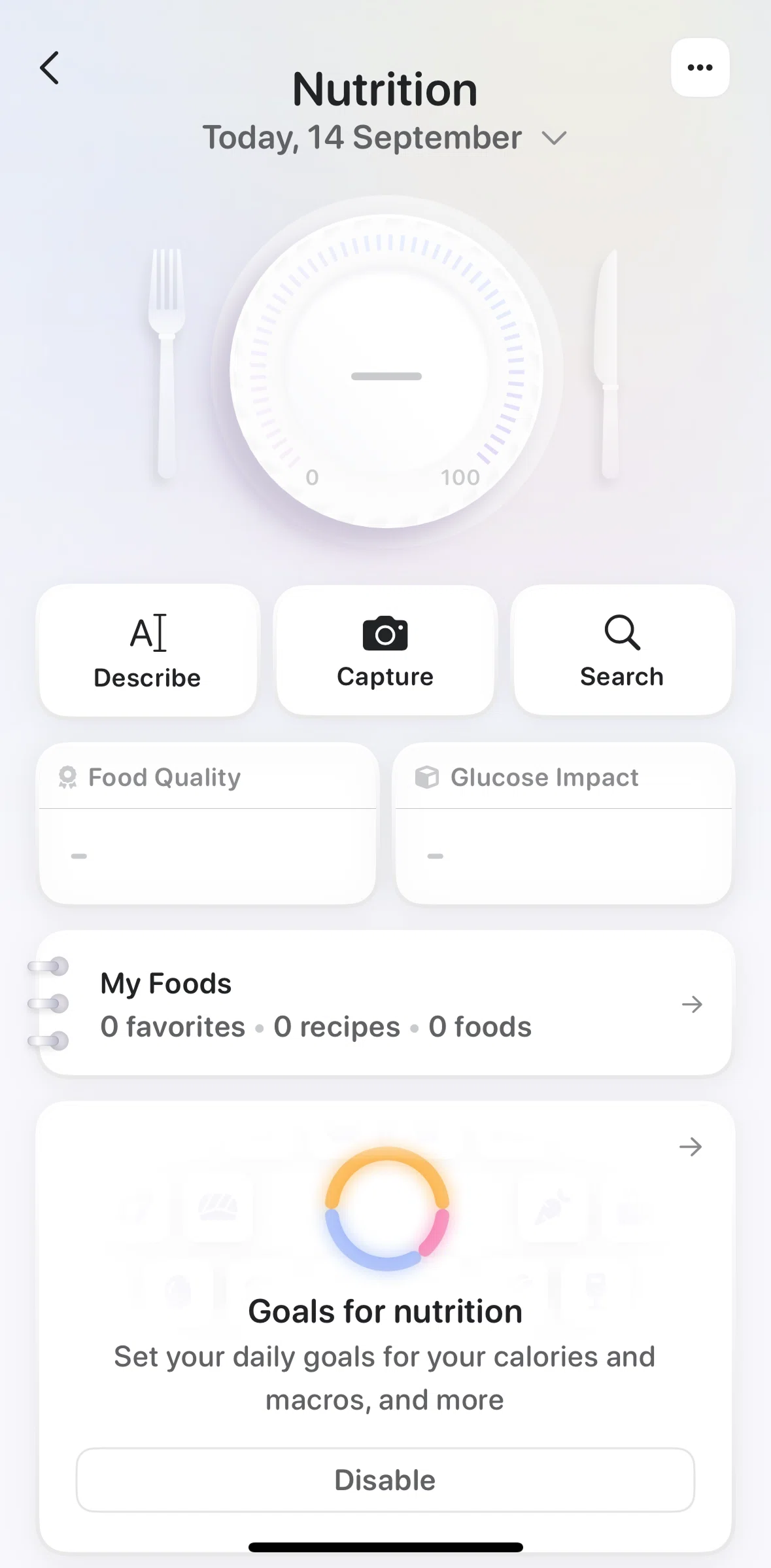 Bevel Screen screen in the Nutritional goals flow
