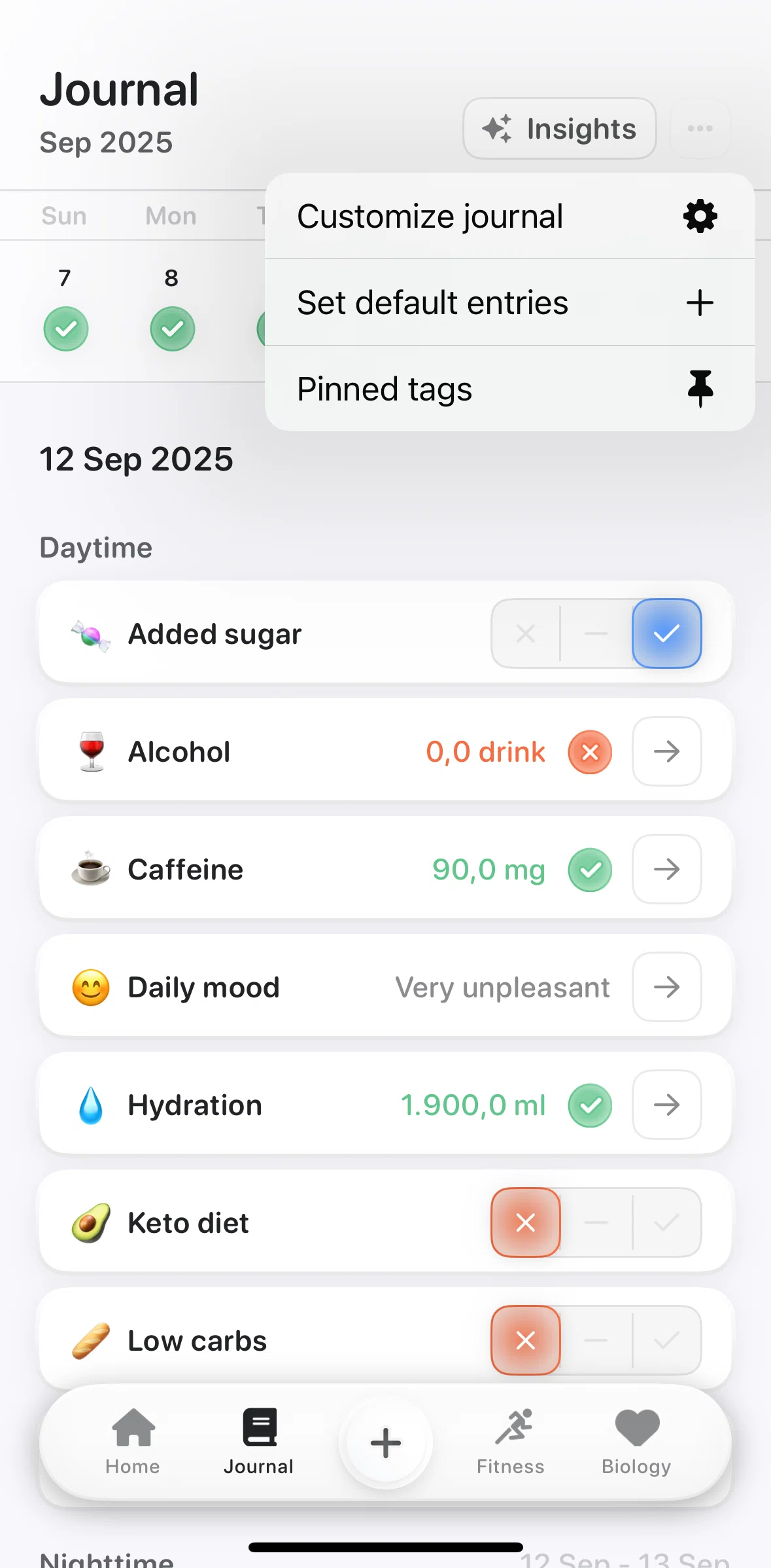 Bevel Screen screen in the Pinned tags flow
