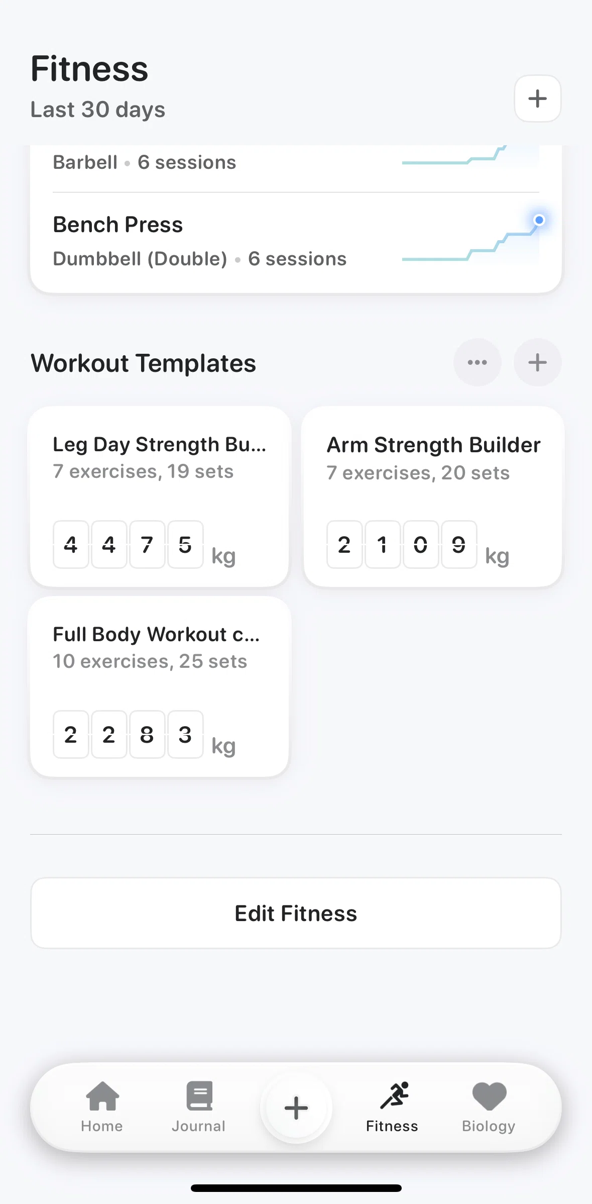 Bevel Screen screen in the Pinning a workout flow
