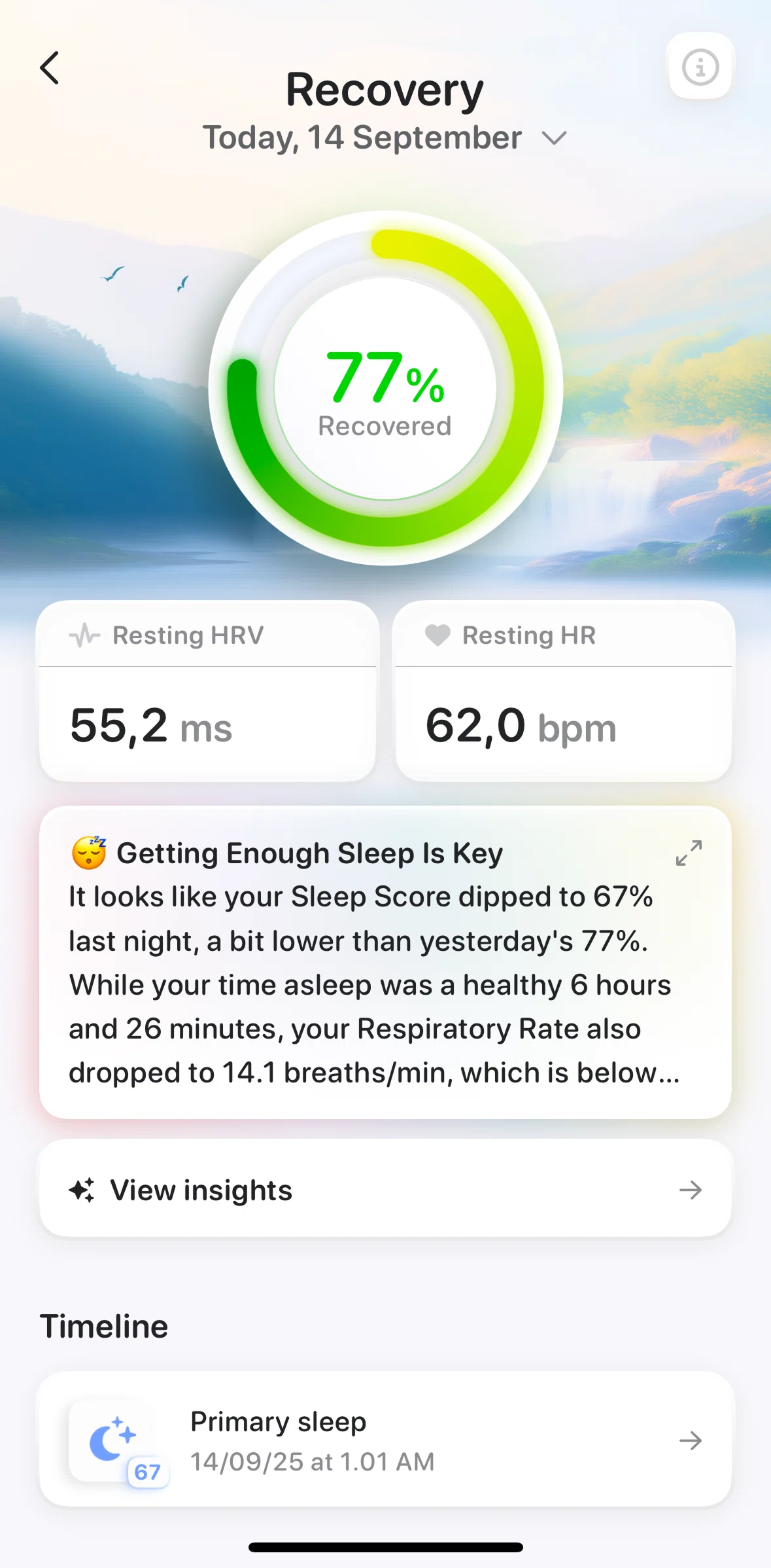 Bevel Screen screen in the Primary sleep flow