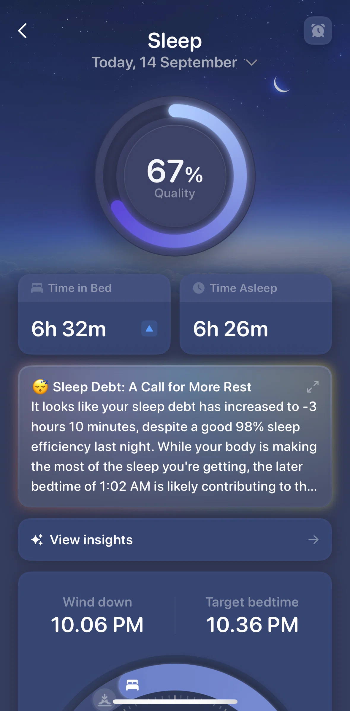 Bevel Screen screen in the Setting a sleep alarm flow