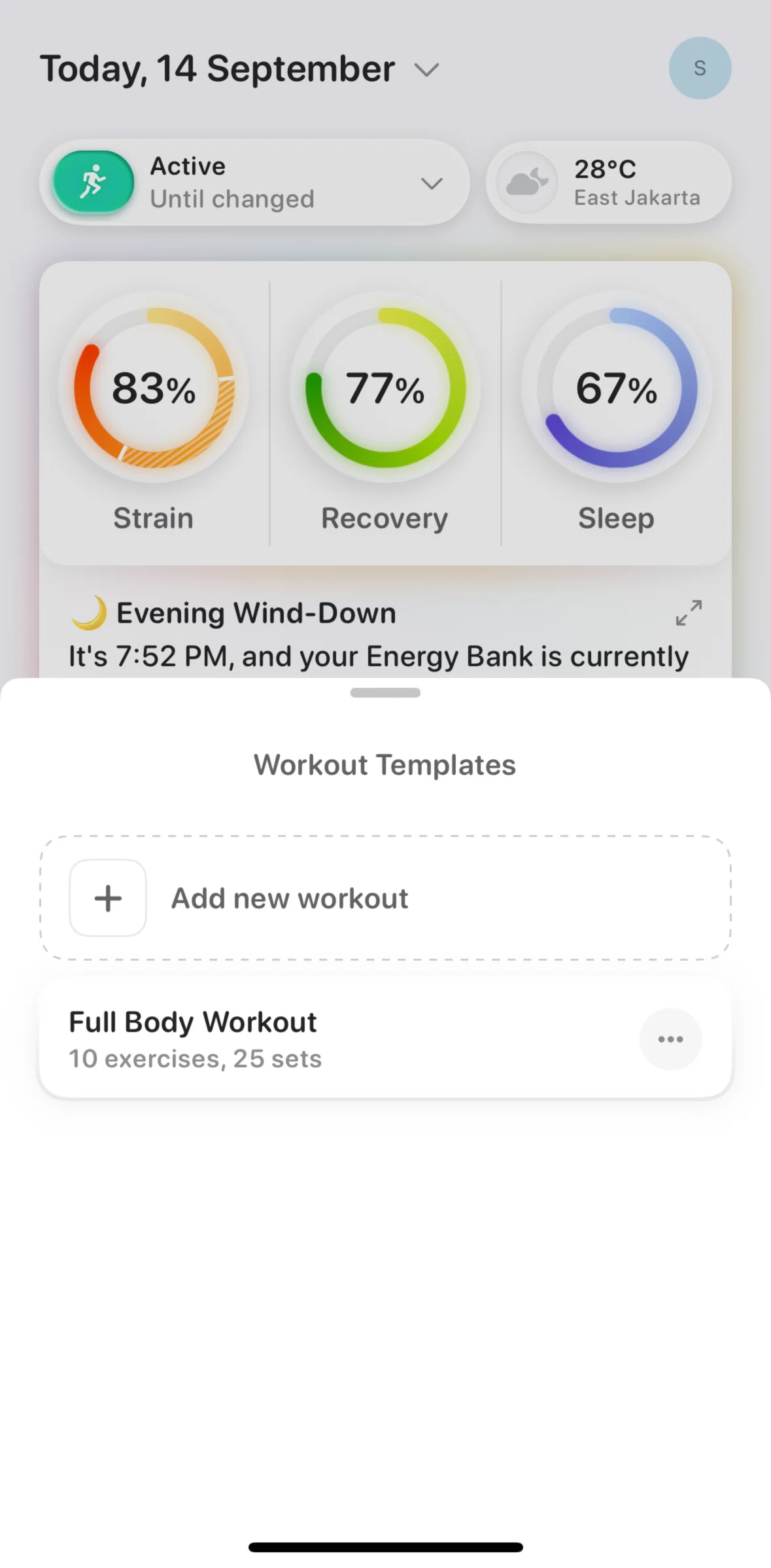 Bevel Screen screen in the Starting a workout flow
