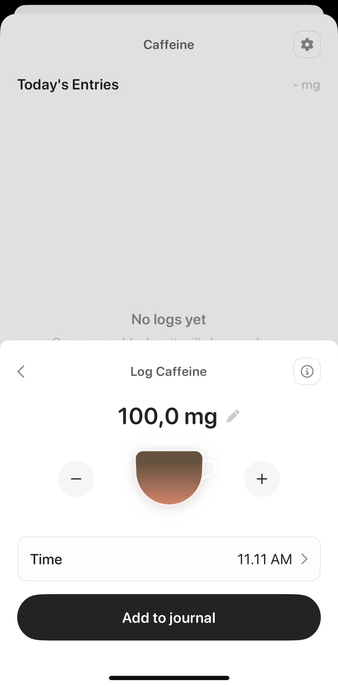 Bevel Screen screen in the Suggested drink intake flow
