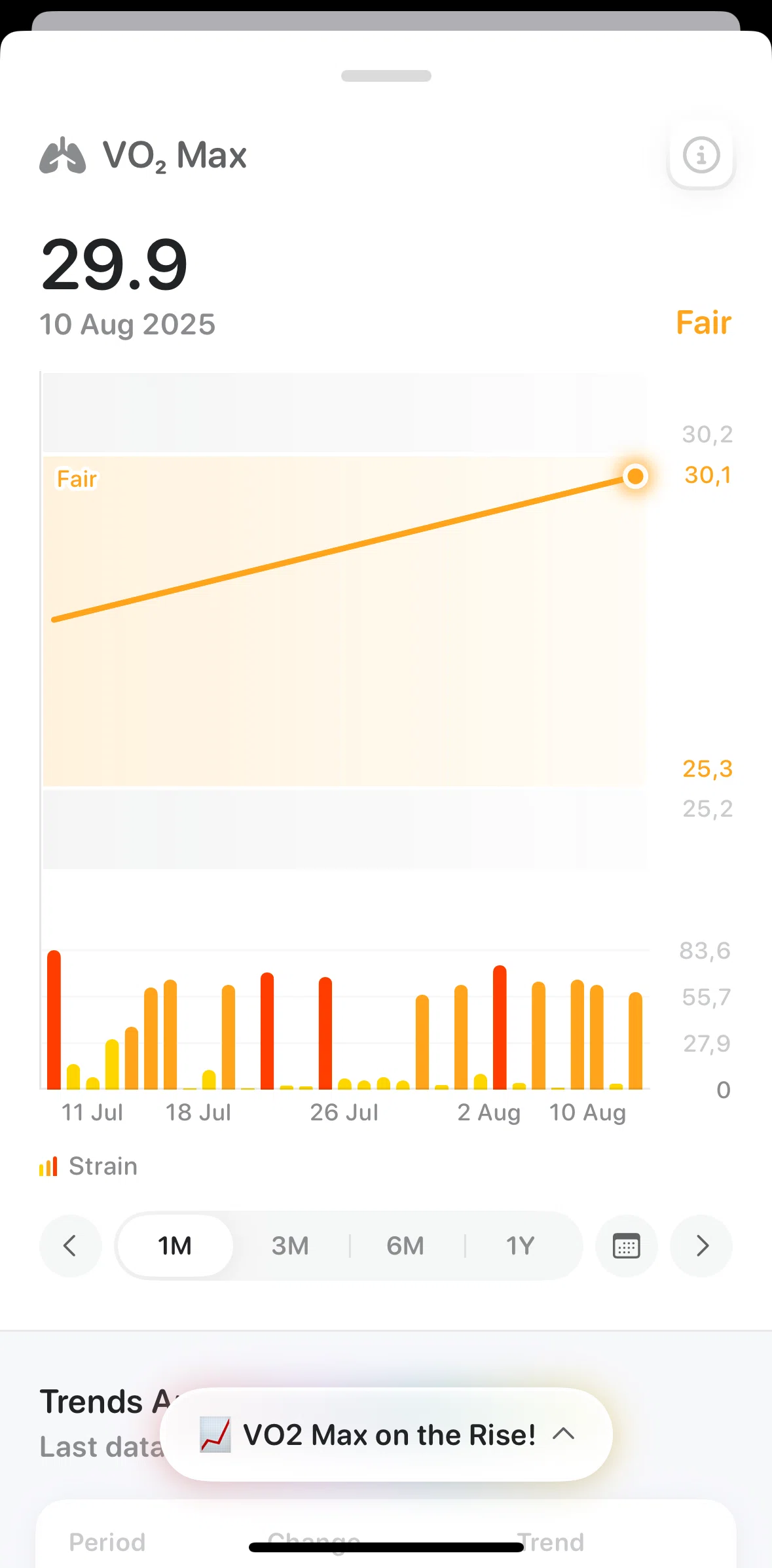 Bevel Screen screen in the VO2 Max ranges flow