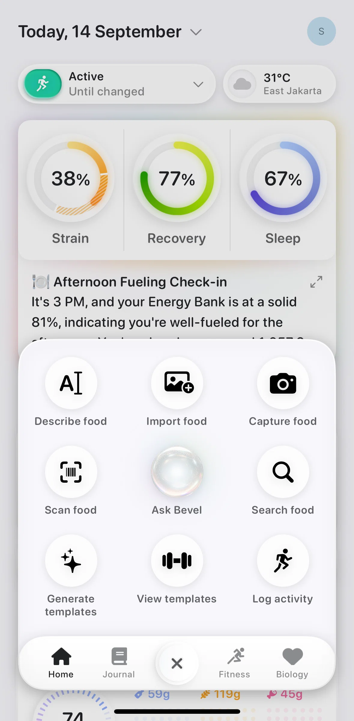 Bevel Screen screen in the Workout templates flow