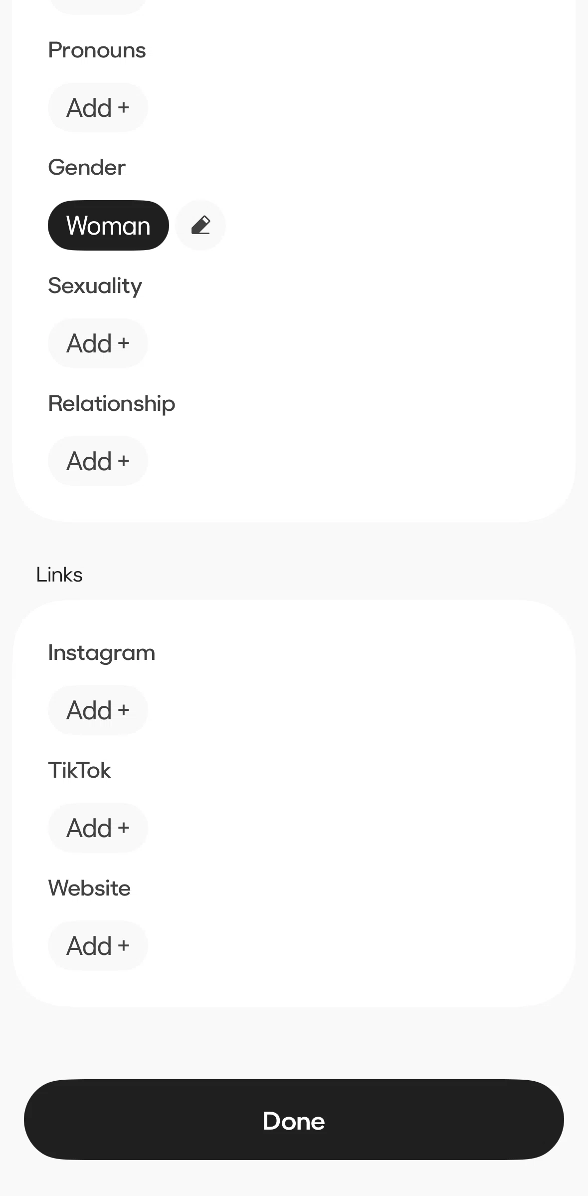 BFF Screen screen in the Adding relationship status flow