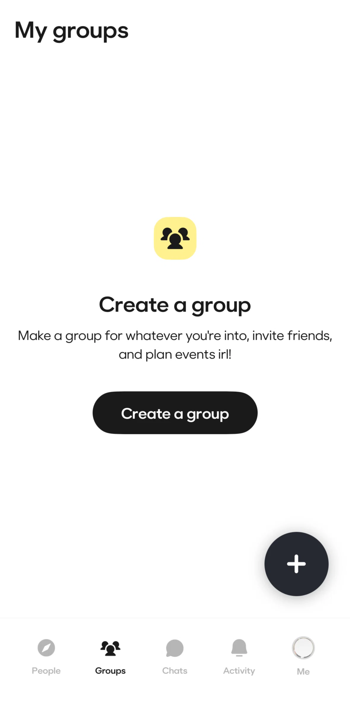BFF Screen screen in the Creating a group flow