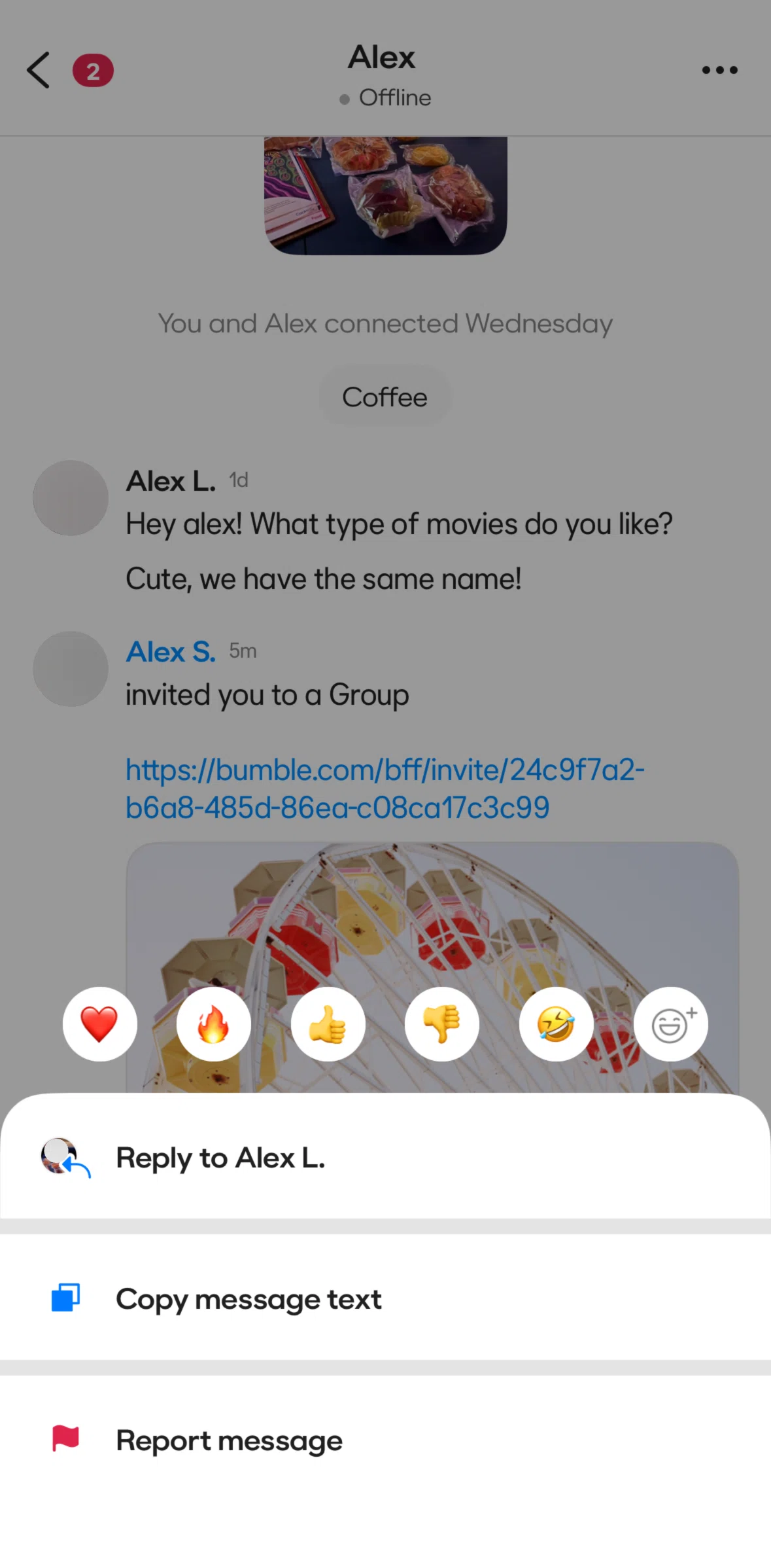 BFF Screen screen in the Liking a message flow