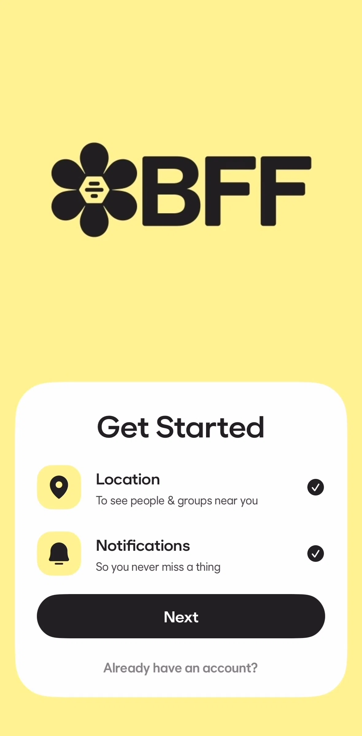 BFF Screen screen in the Logging in flow