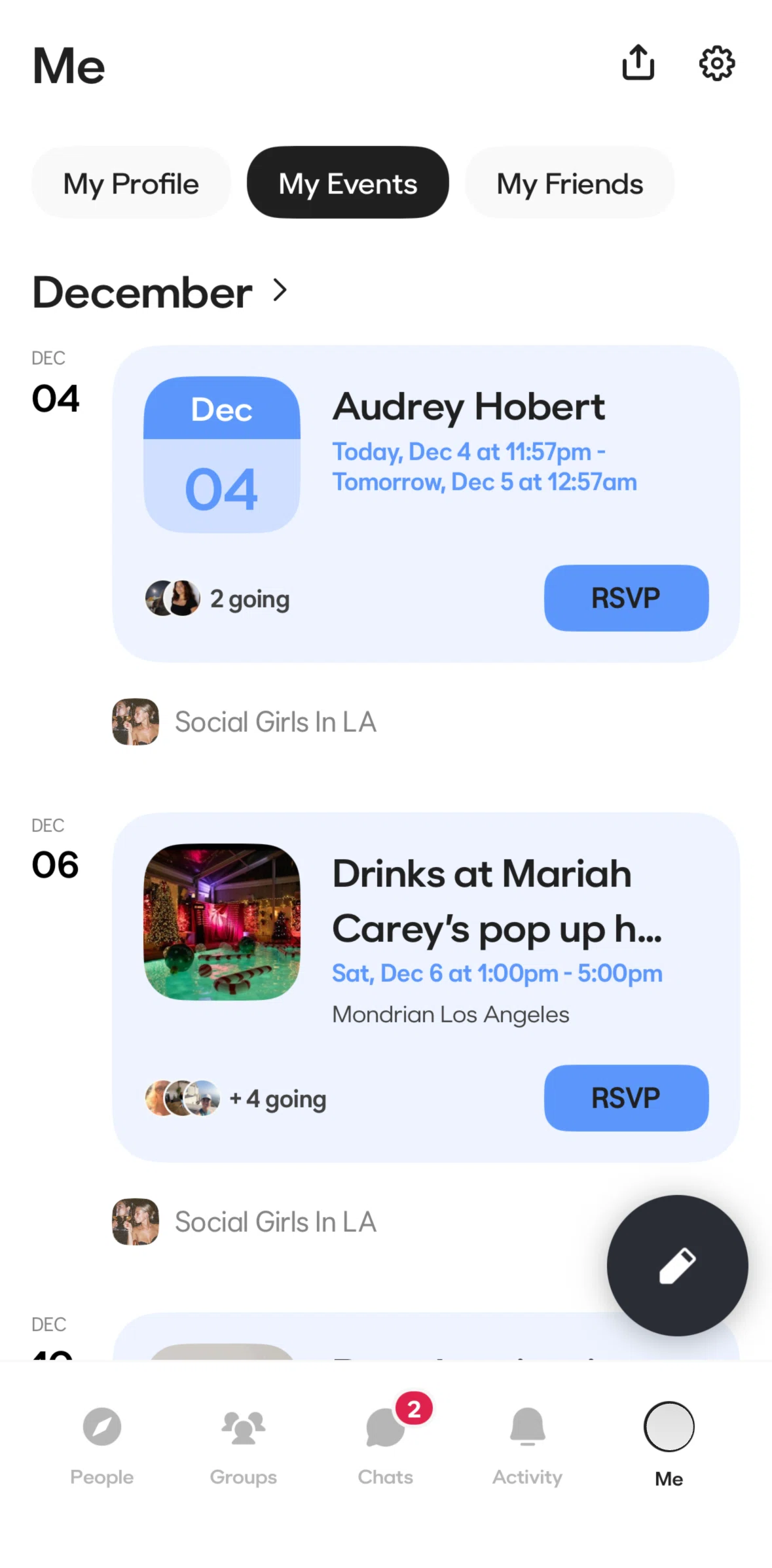 BFF Screen screen in the My events flow