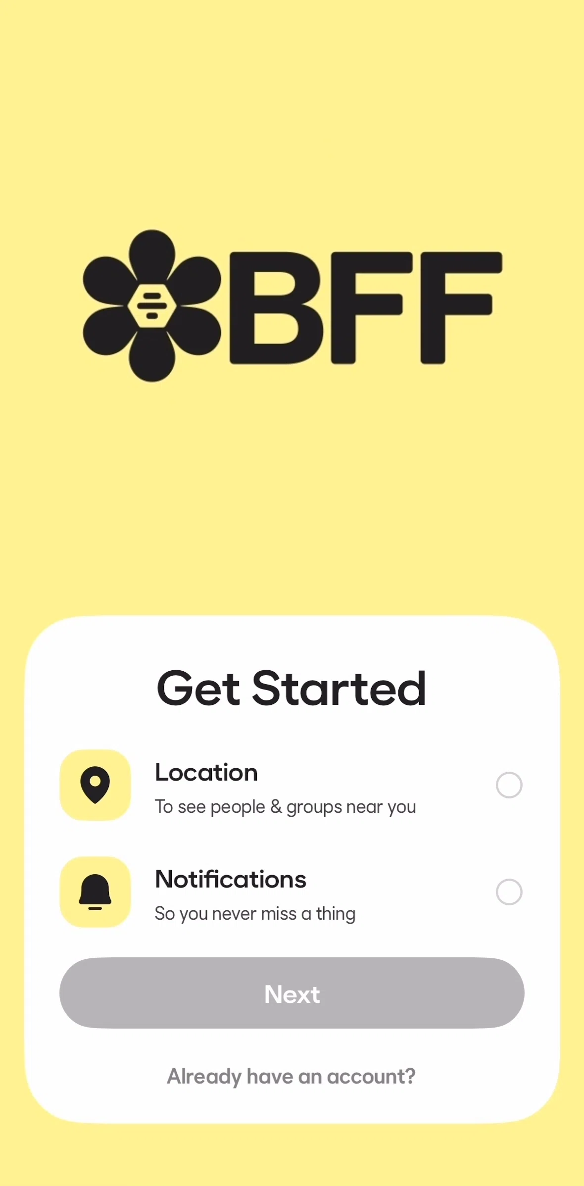 BFF Screen screen in the Onboarding flow