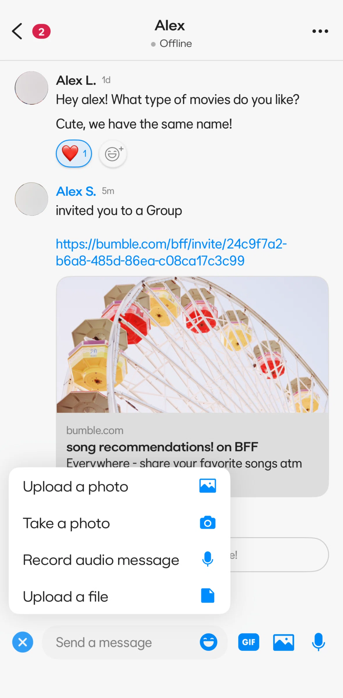 BFF Screen screen in the Recording an audio message flow